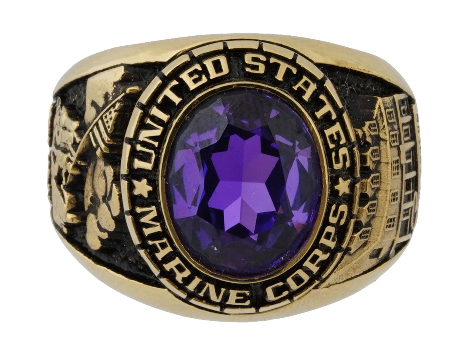 10K YELLOW GOLD U.S. MARINE CORPS RING WITH GEM (1 of 7)