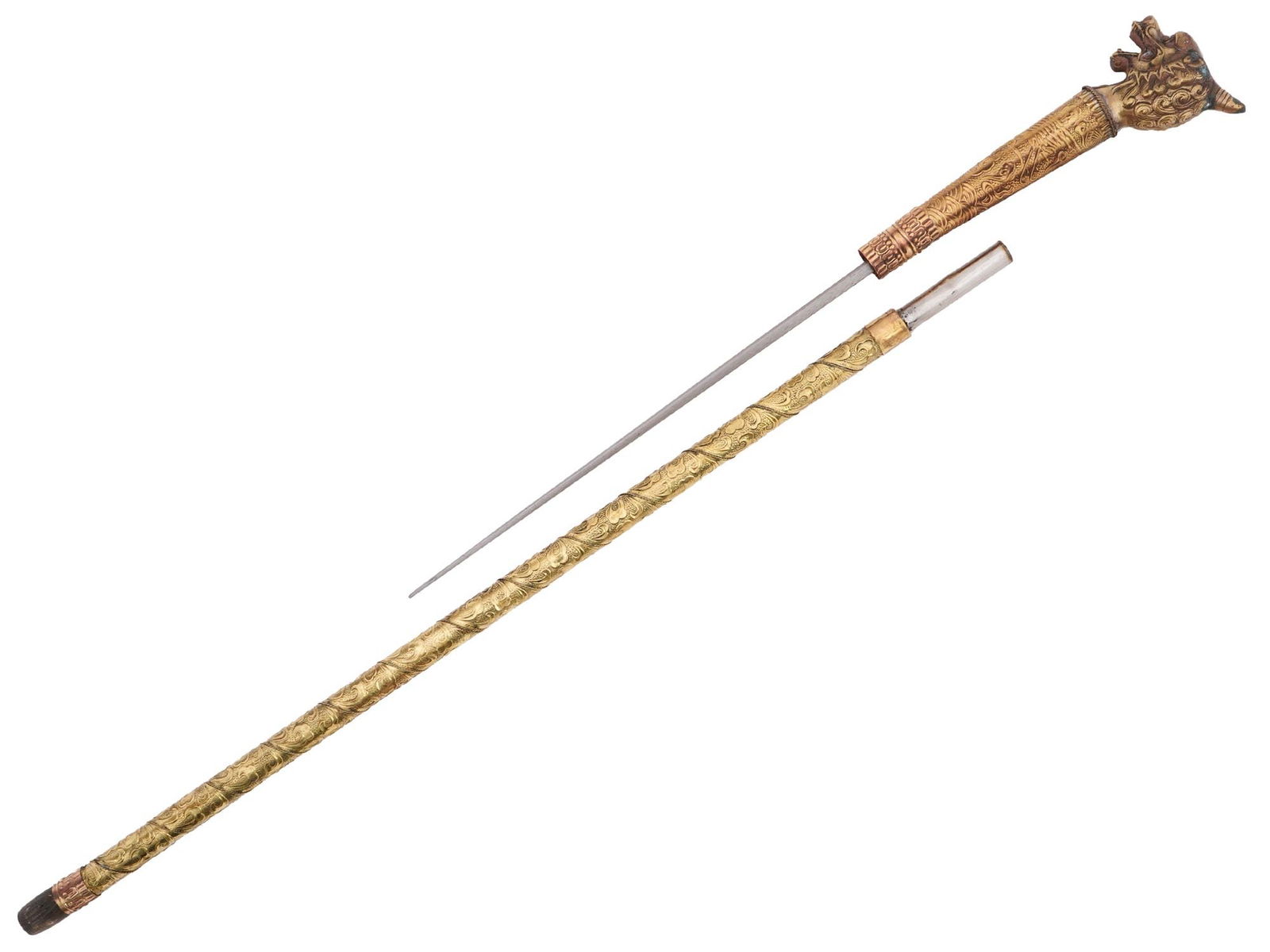 VINTAGE CHINESE DRAGON HEAD SWORD CANE (1 of 4)