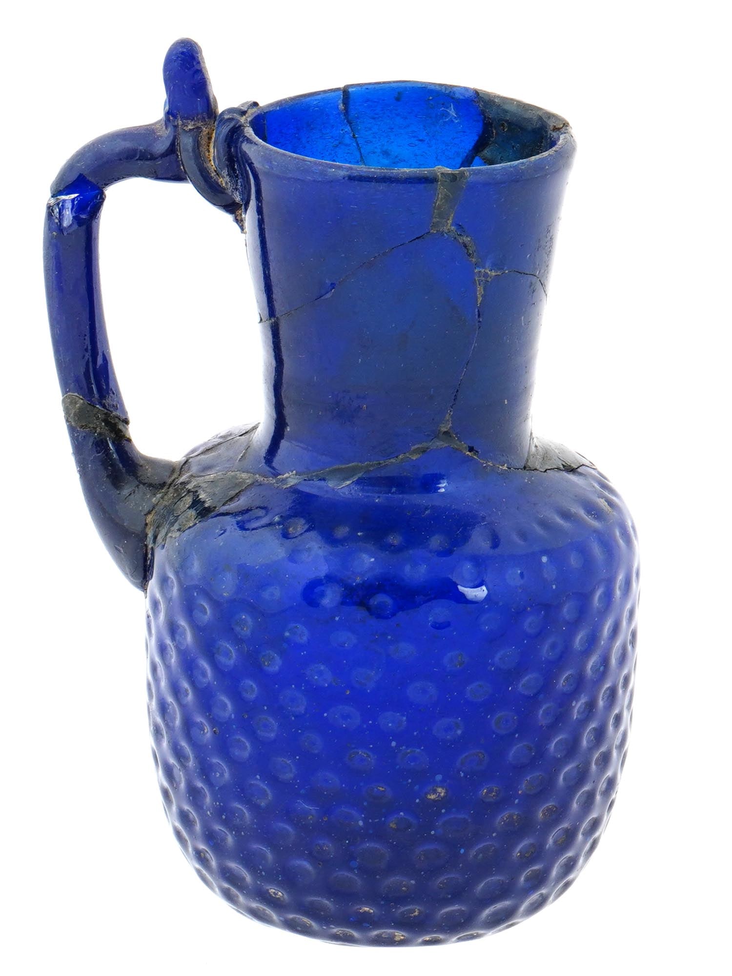ARCHAEOLOGICAL EARLY ISLAMIC BLUE GLASS BOTTLE (1 of 6)