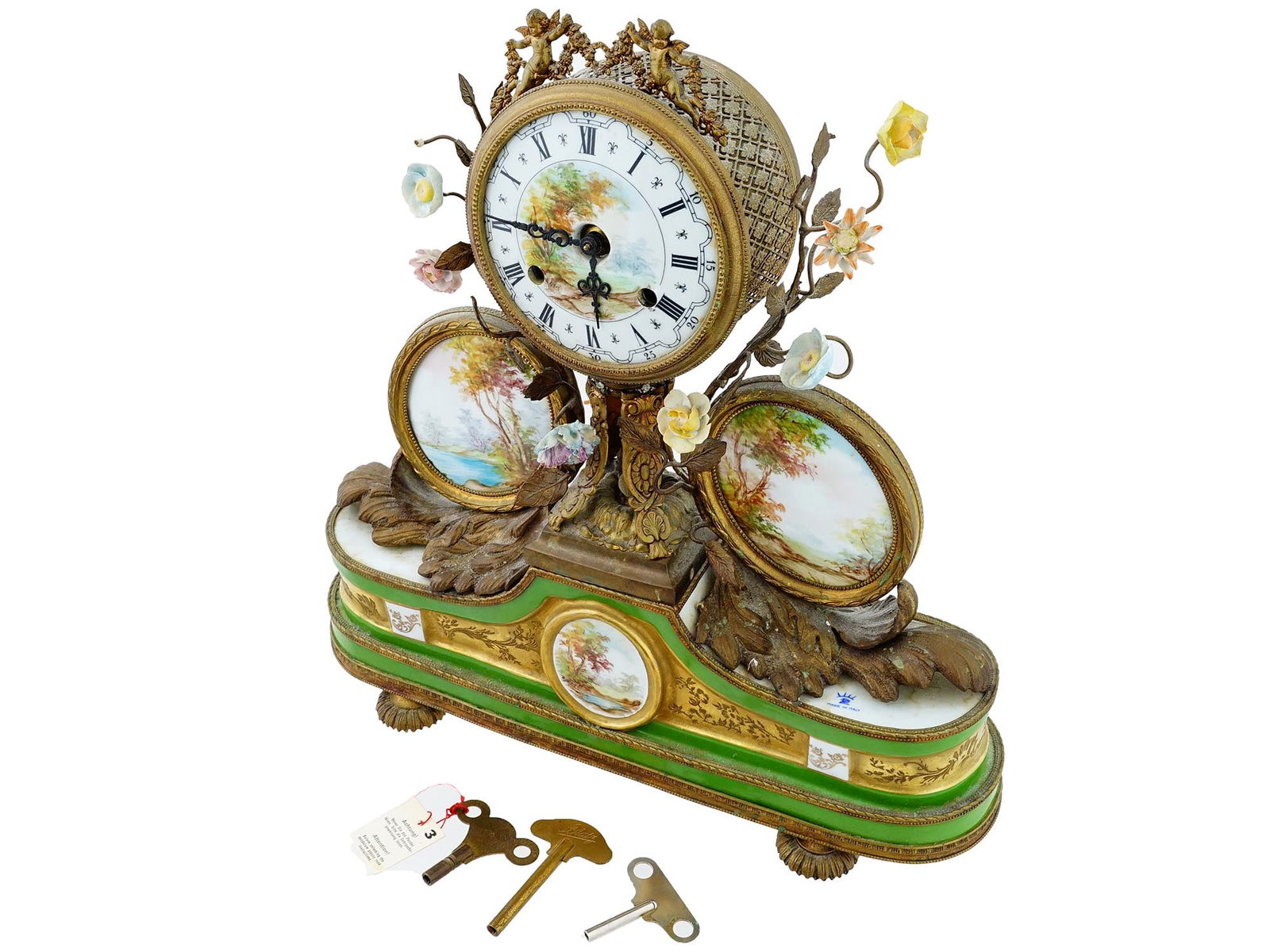 ANTIQUE GILT BRONZE AND PORCELAIN MANTEL CLOCK C 1900 (1 of 14)