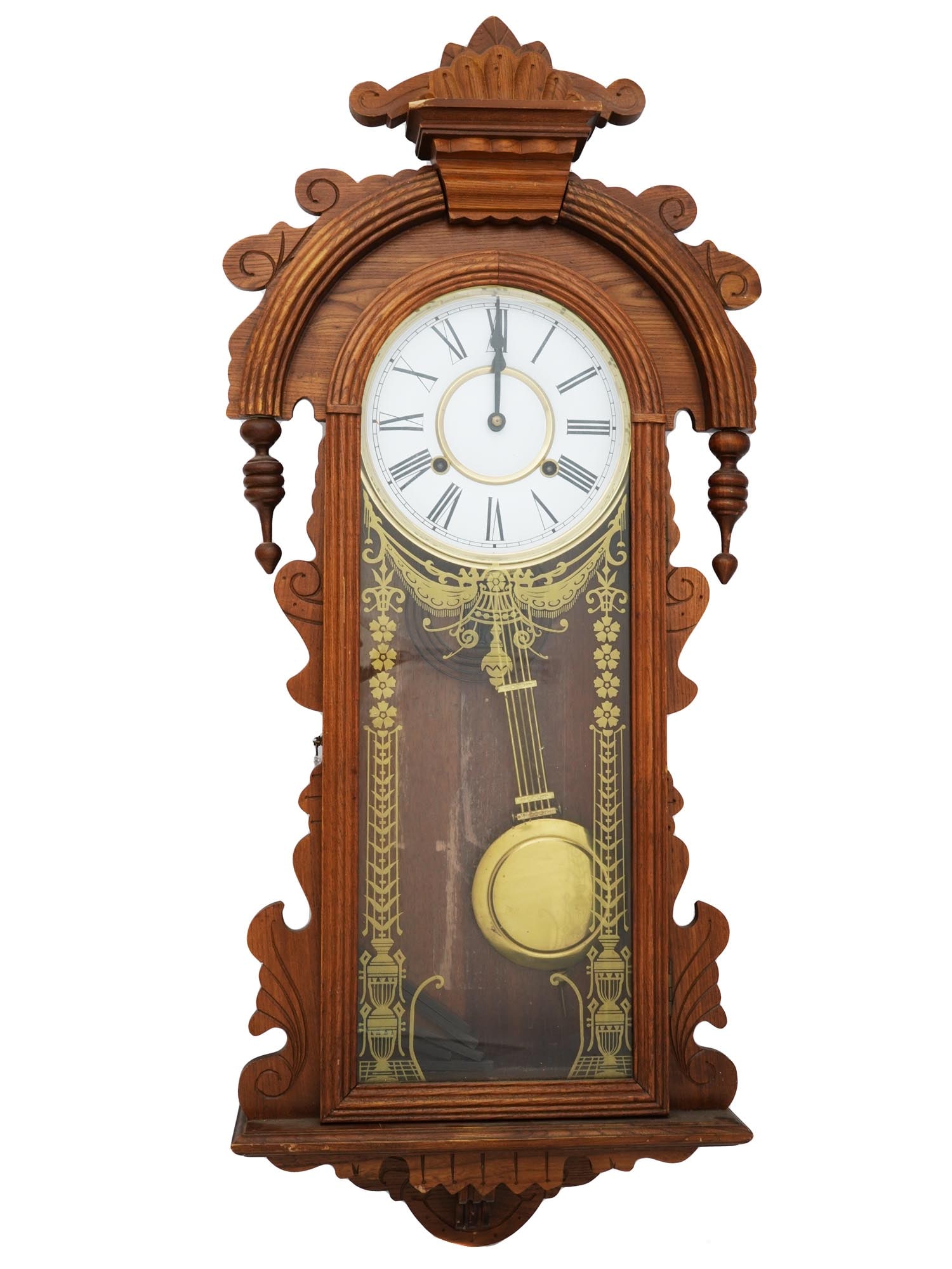 VINTAGE WOODEN CABINET CLOCK WITH PENDULUM (1 of 6)