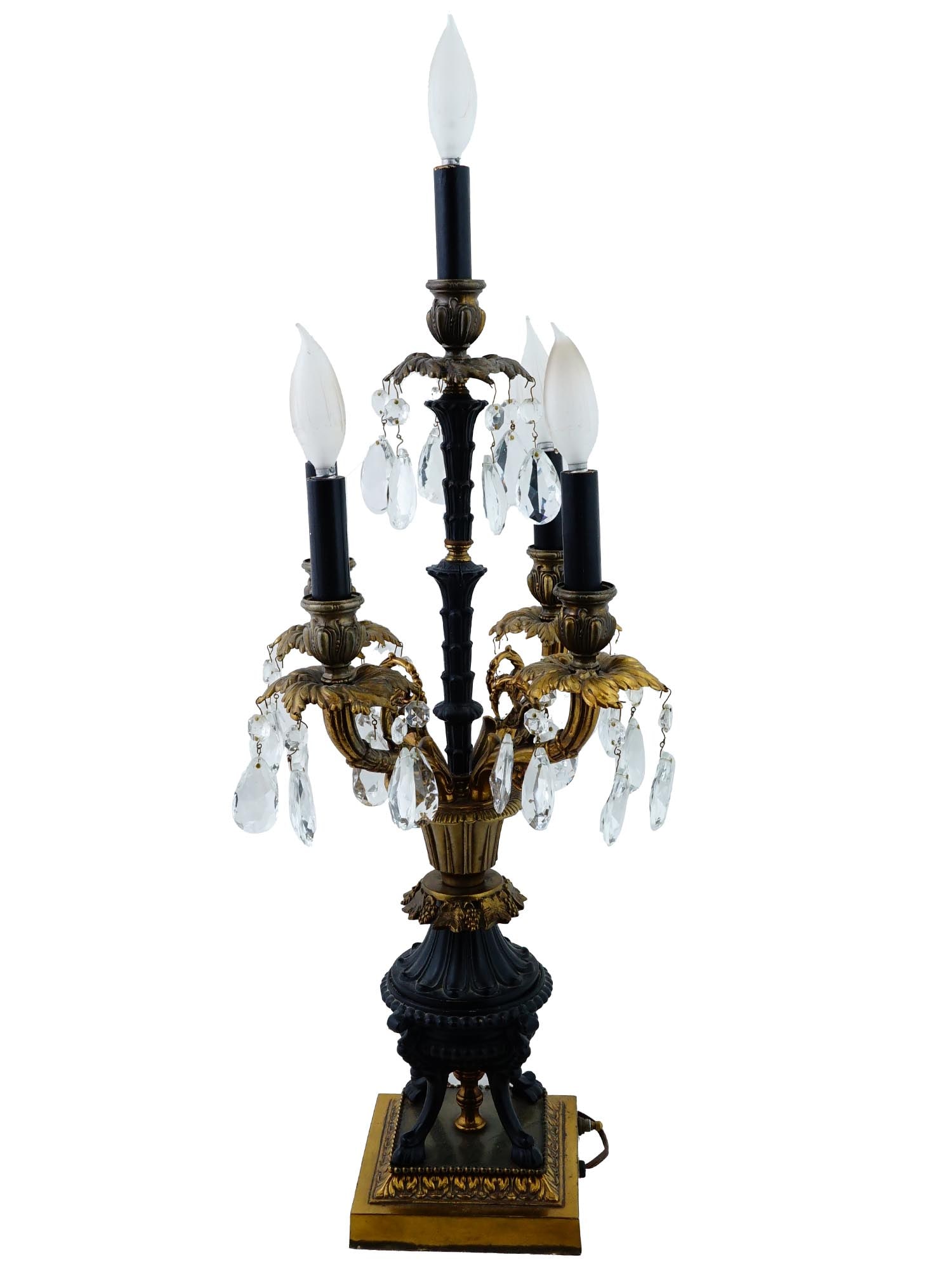 ANTIQUE FRENCH EMPIRE GILT CANDELABRA TABLE LAMP (1 of 8)