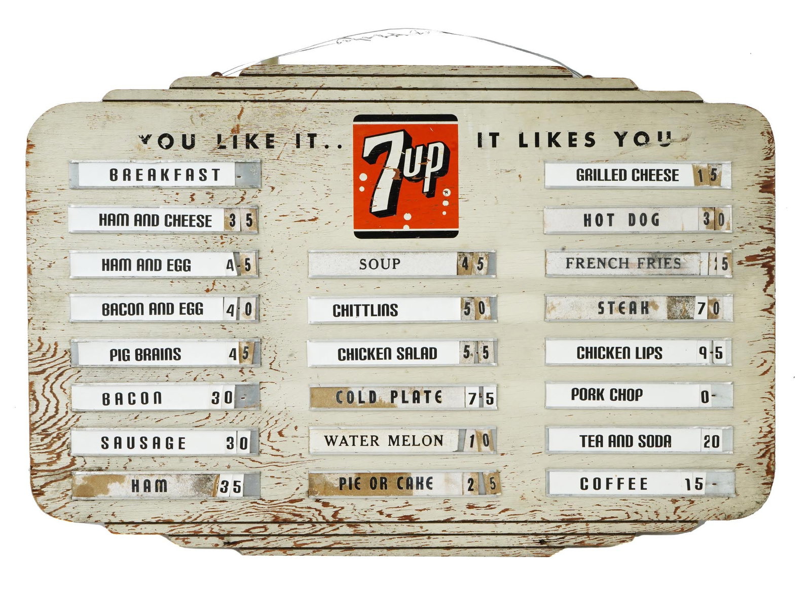 VINTAGE 7UP MENU WOODEN WHITE BOARD SIGN (1 of 4)