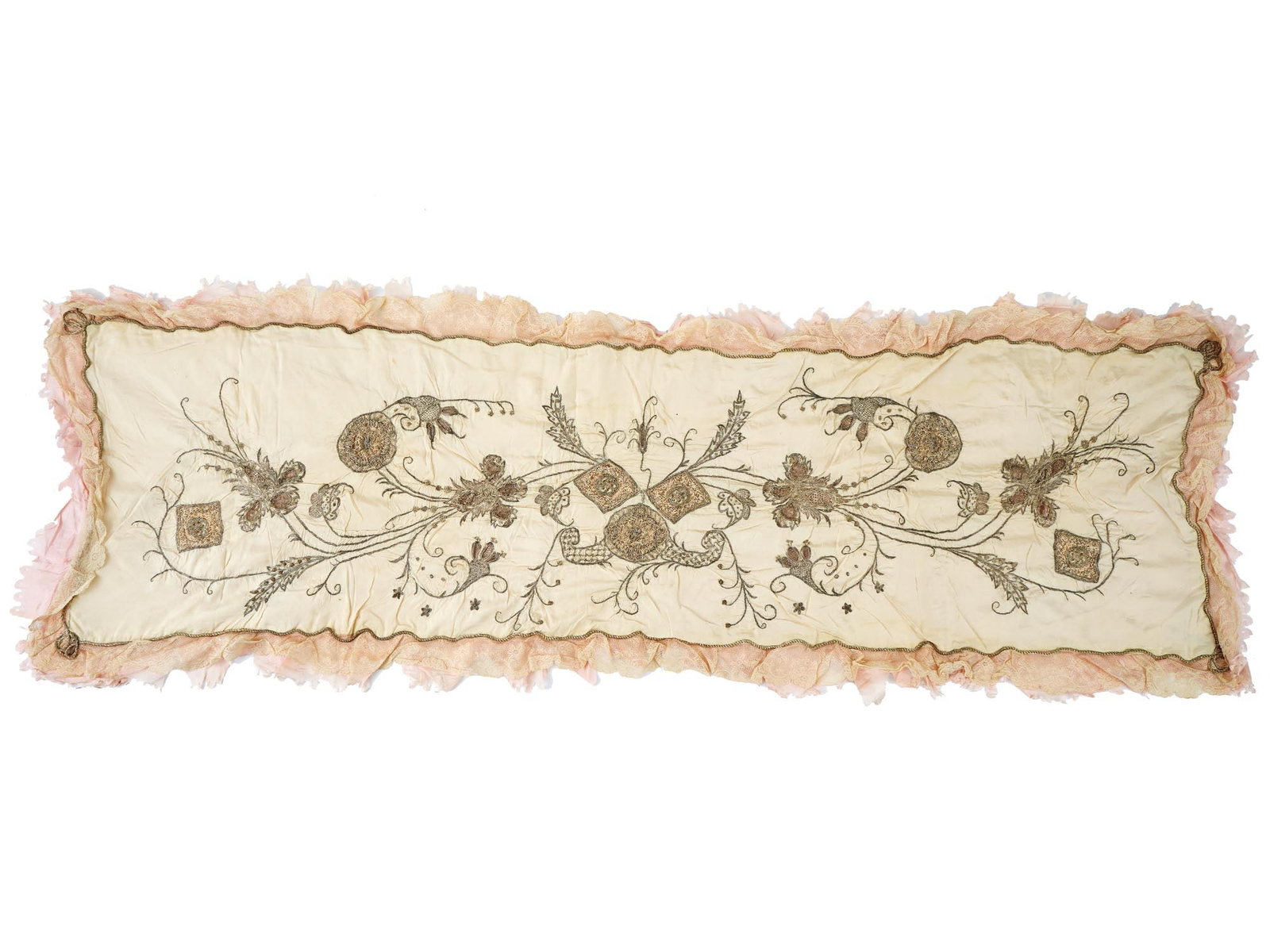 19TH C TURKISH SILVER THREAD EMBROIDERED SILK BLANKET (1 of 7)