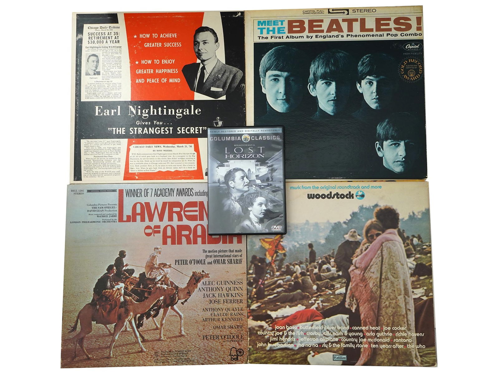 FOUR VINTAGE MUSIC VINYL RECORDS AND ONE DVD (1 of 10)