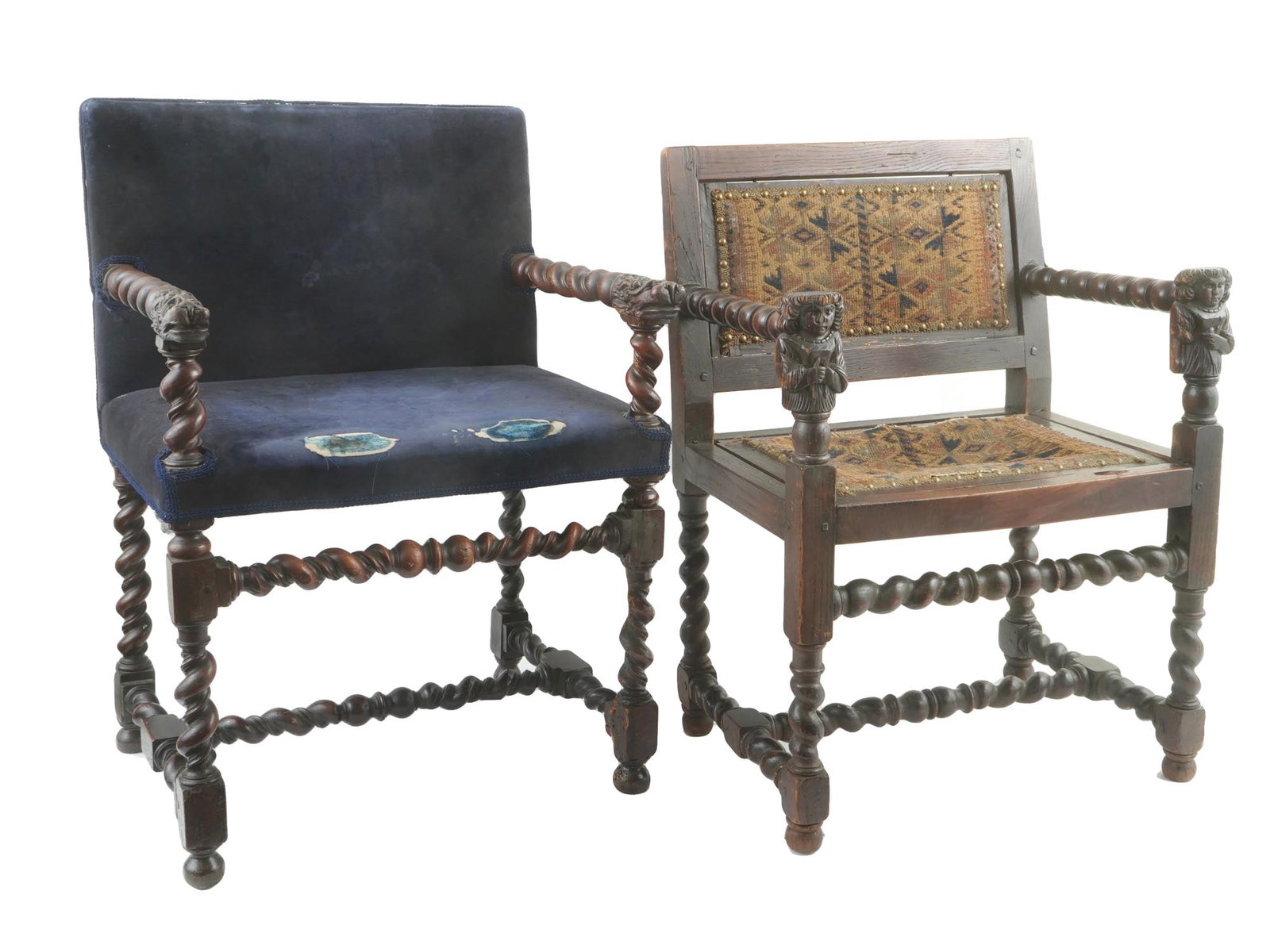 PAIR OF ANTIQUE UPHOLSTERED WOOD TAVERN CHAIRS (1 of 12)