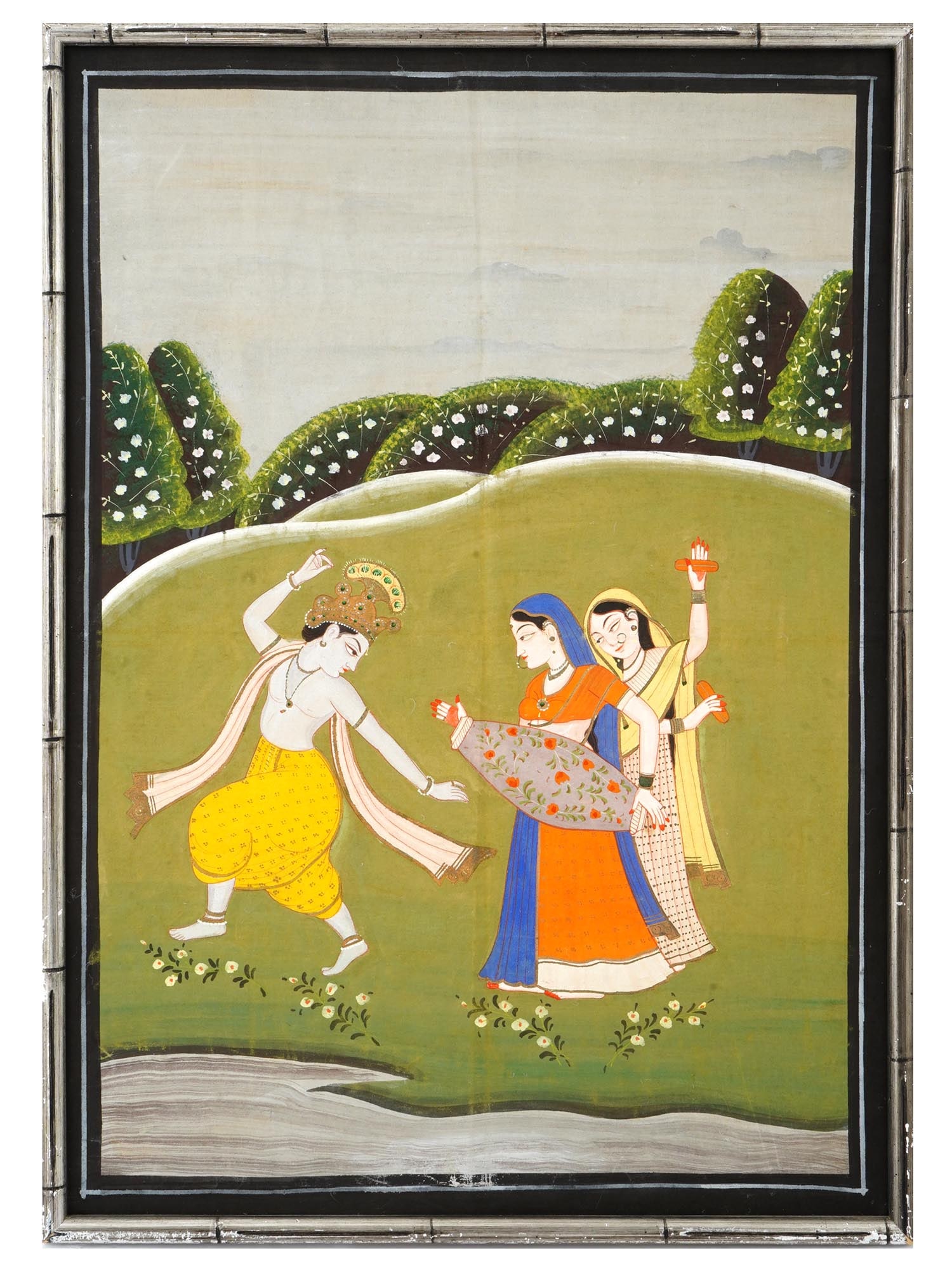 ANTIQUE INDIAN PICHWAI PAINTING ON FABRIC FRAMED (1 of 3)