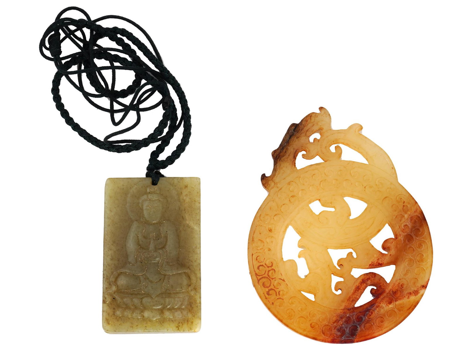 CHINESE HETIAN JADE DRAGON AND BUDDAH PEDANT (1 of 5)