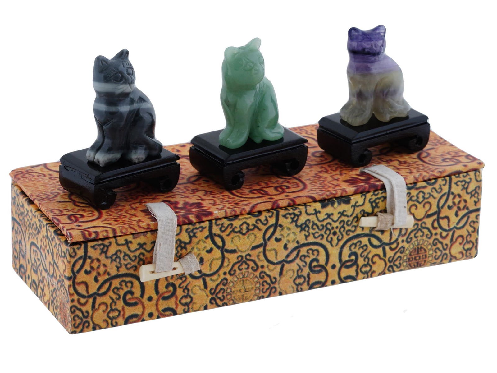 VINTAGE SET OF 3 CHINESE STONE CAT FIGURINES IOB (1 of 11)