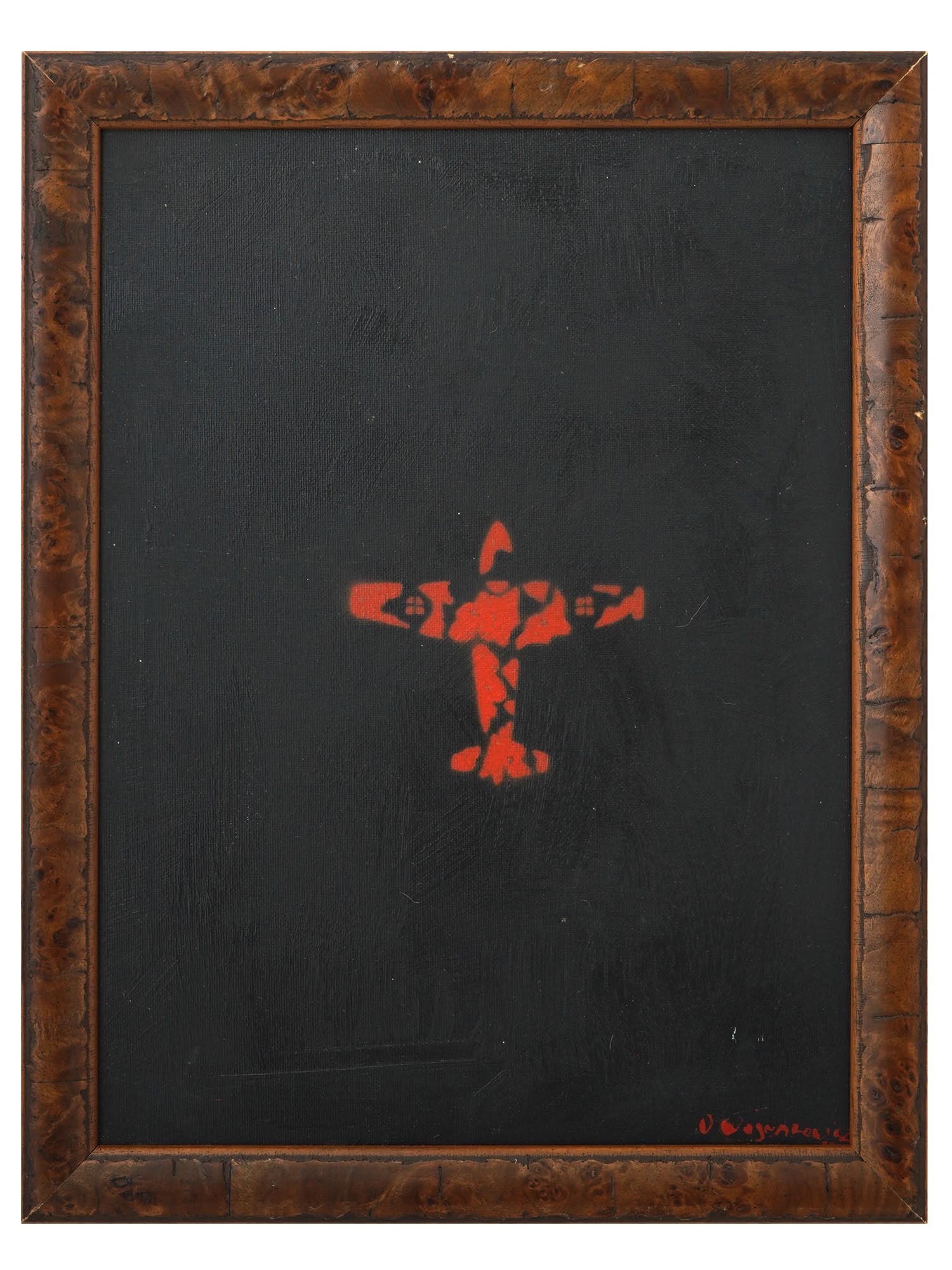 ATTR TO DAVID WOJNAROWICZ AMERICAN OIL PAINTING: Attributed to David Wojnarowicz, American, 1954 to 1992, oil painting on canvas, depicting a military plane. Circa: 1980s. Signed and probably dated lower right. David Michael Wojnarowicz was an Ameri