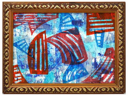 ATTR TO SAM GILLIAM AMERICAN ABSTRACT OIL PAINTING: Attributed to Sam Gilliam, Jr., American, 1933 to 2022, oil painting on board depicting an abstract expressionist composition, 1980. Signed upper right. Additionally signed, on the backside. Framed. A