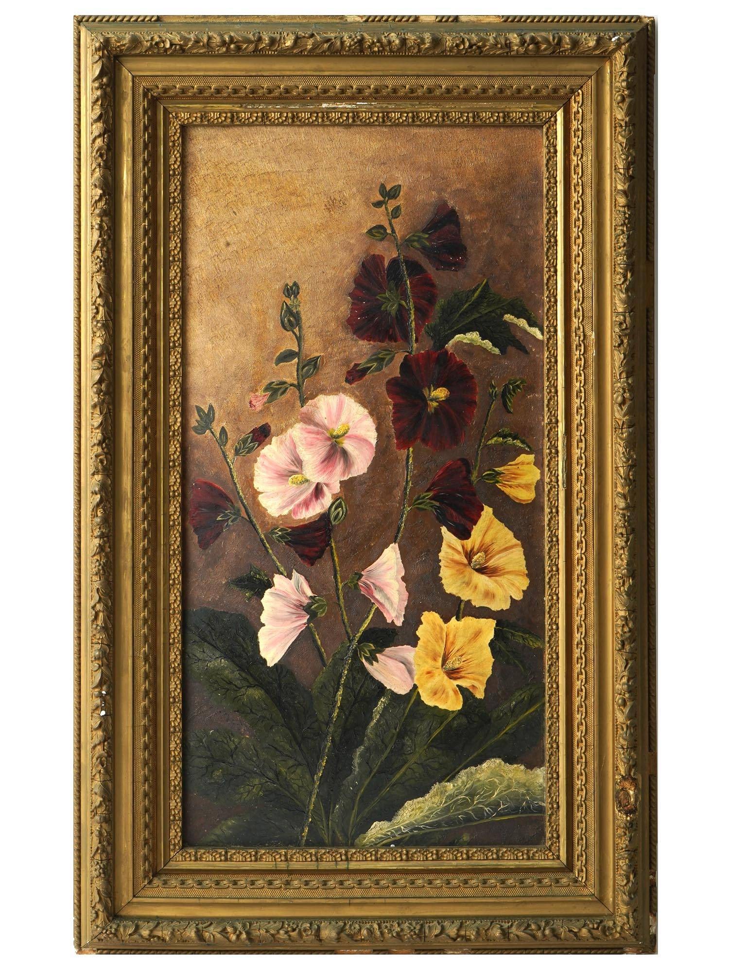 ANTIQUE 19TH C FLORAL STILL LIFE OIL PAINTING (1 of 4)