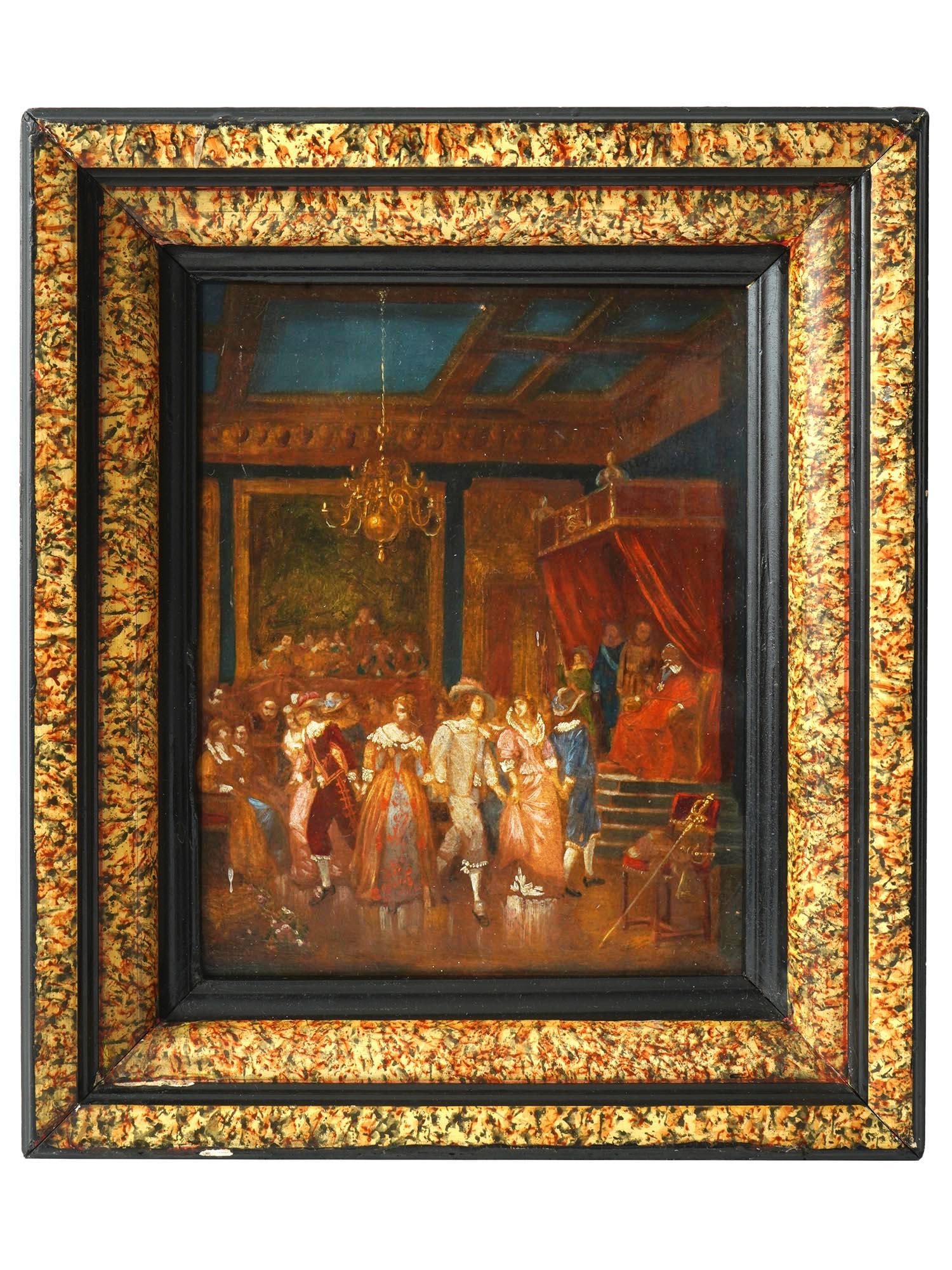 ANTIQUE 18TH C FRENCH GENRE SCENE OIL PAINTING (1 of 3)