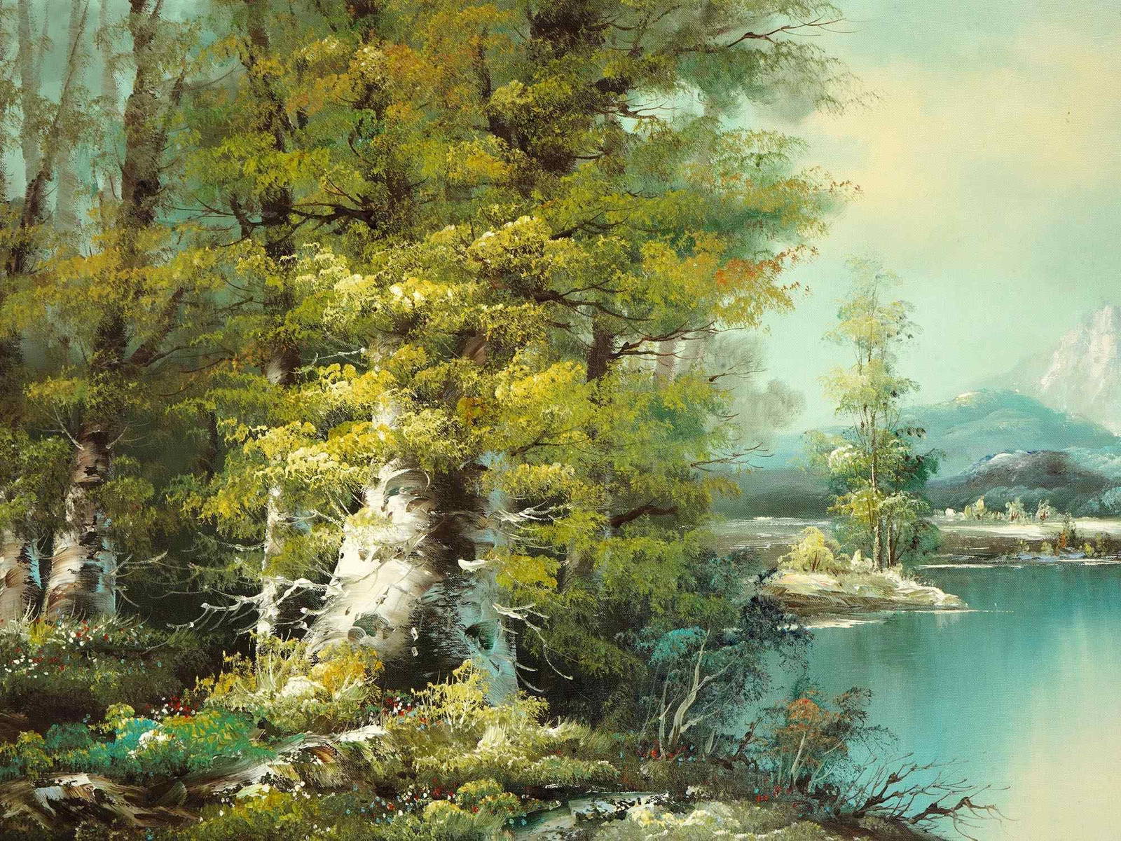 American Mountain Landscape Oil Painting Signed Auction