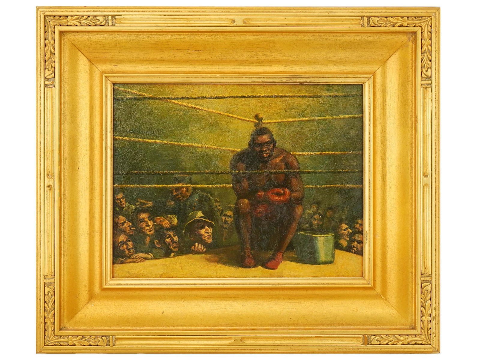 AMERICAN GENRE BOXING RING OIL ON BOARD PAINTING (1 of 3)