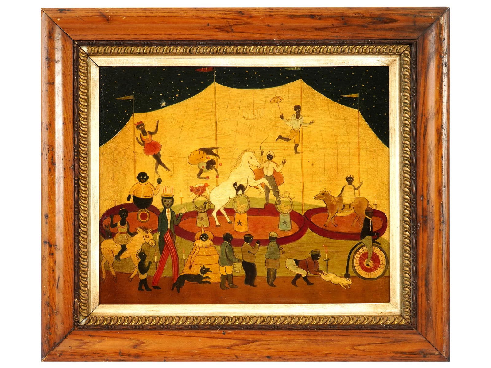 ANTIQUE AMERICAN OIL FOLK ART GENRE PAINTING (1 of 3)