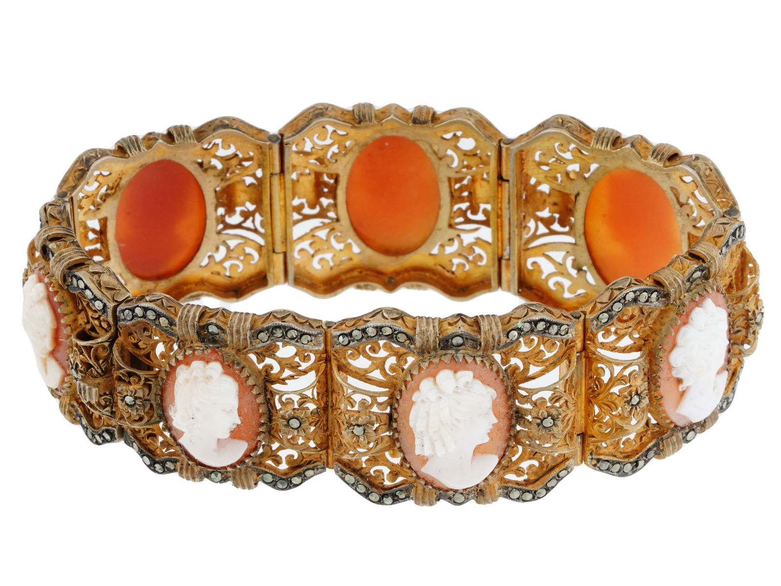 VINTAGE 800 SILVER CAMEO BRACELET WITH FILIGREE (1 of 4)