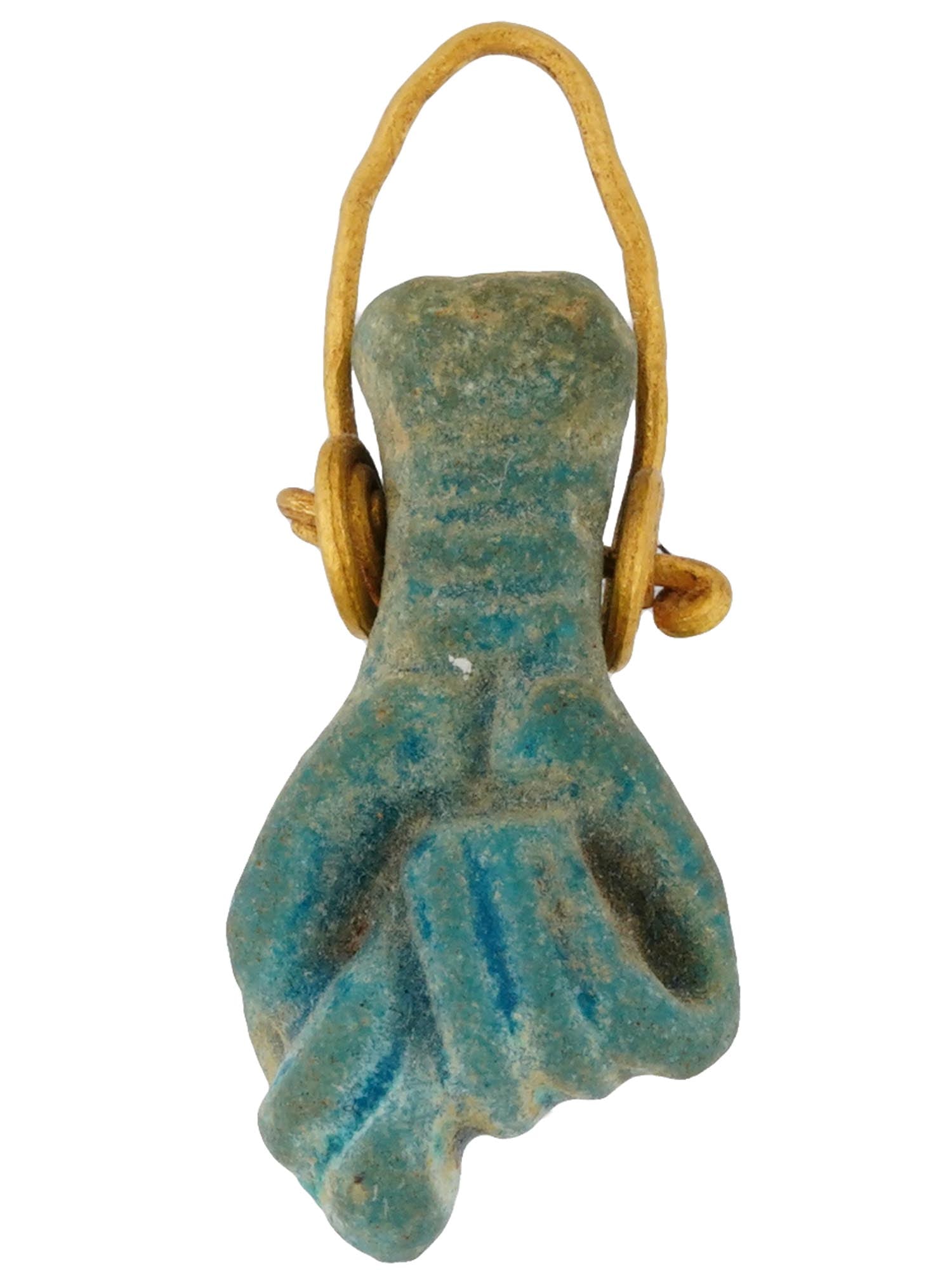 ANCIENT EGYPTIAN FAIENCE AMULET PENDANT GOLD FITTINGS (1 of 4)