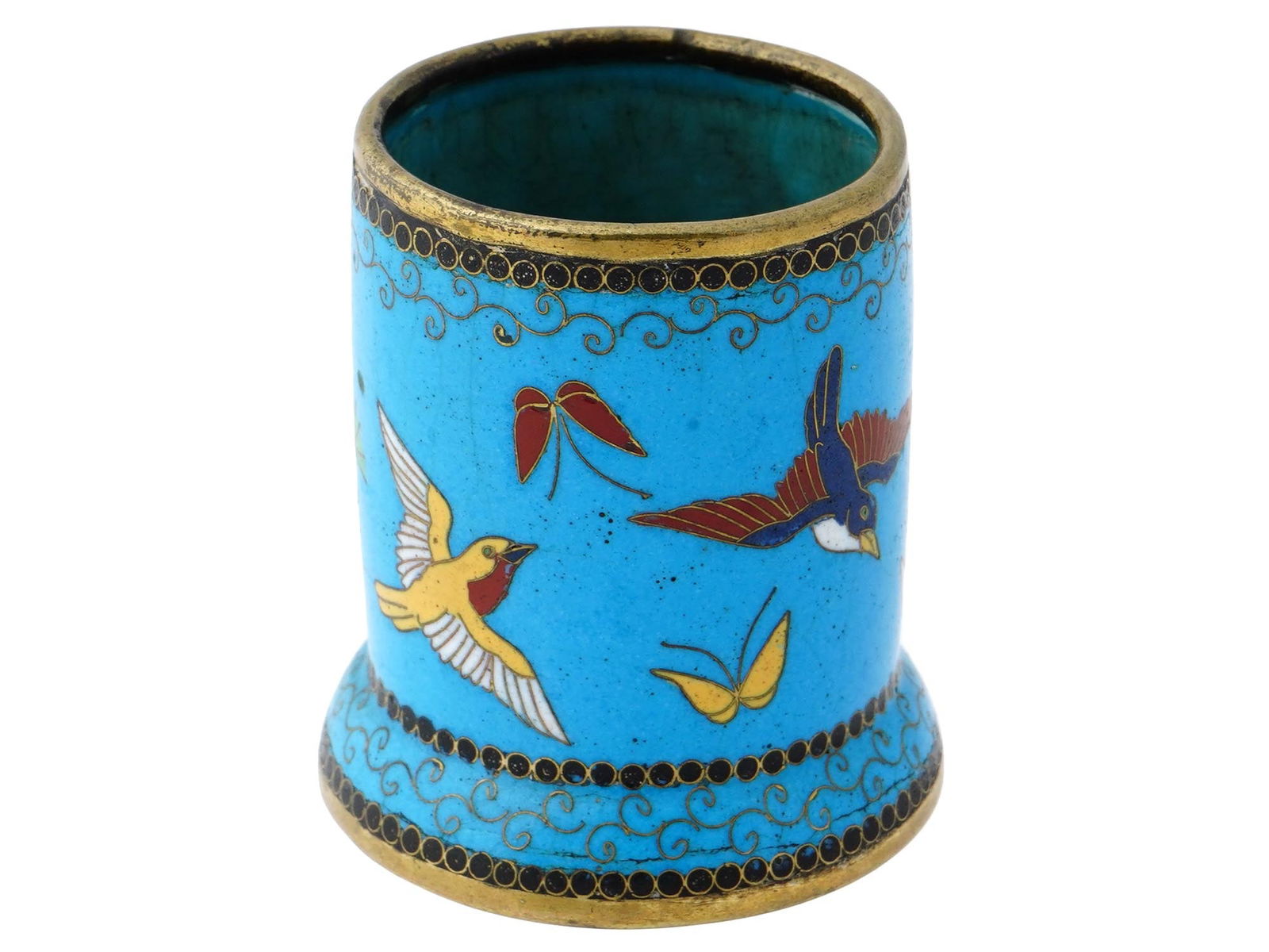 ANTIQUE JAPANESE MEIJI CLOISONNE ENAMEL BRUSH POT (1 of 5)