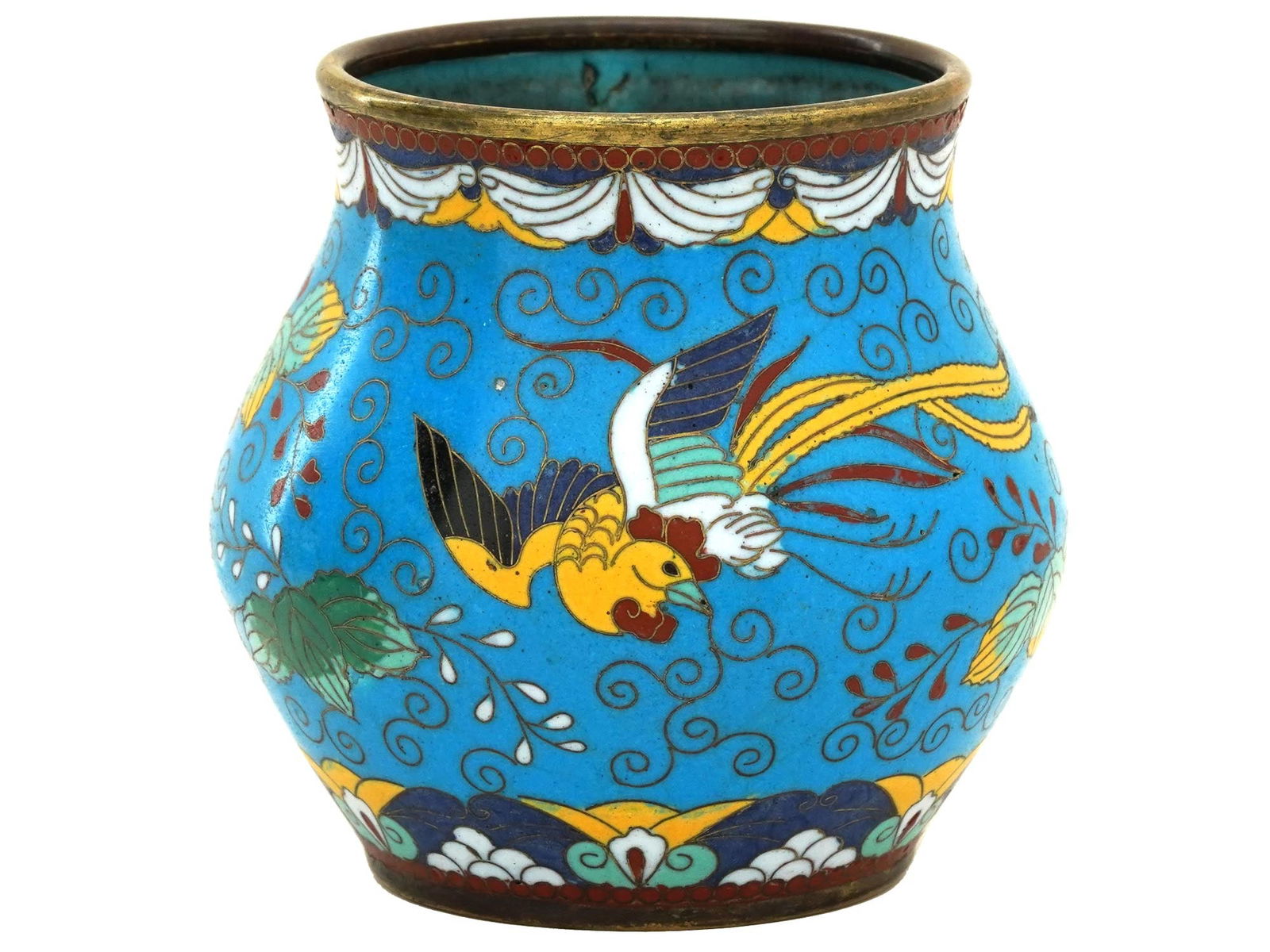 ANTIQUE JAPANESE MEIJI PHOENIX CLOISONNE ENAMEL VASE (1 of 6)
