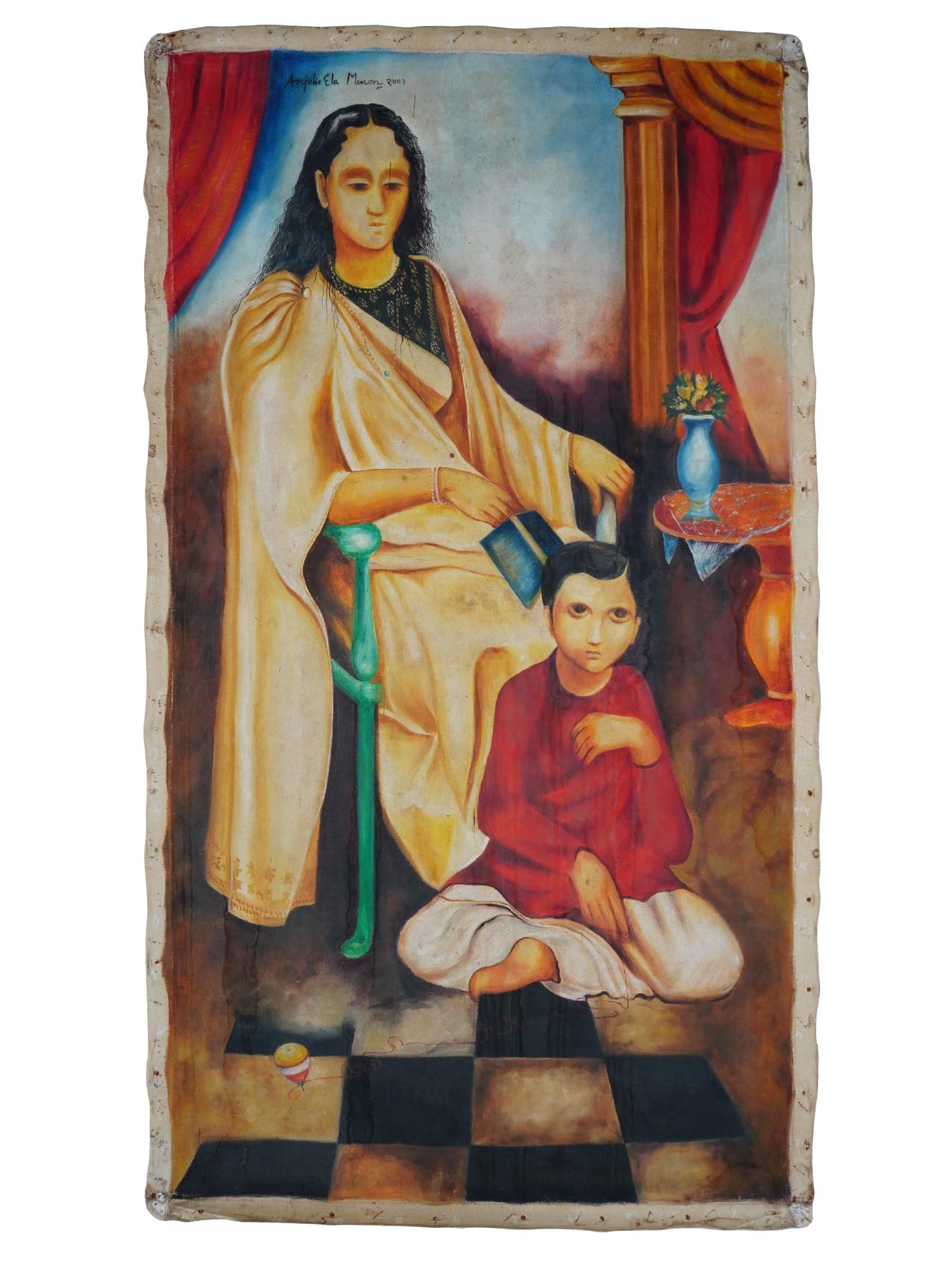 ATTR TO ANJOLIE ELA MENON INDIAN OIL PAINTING W COA (1 of 5)