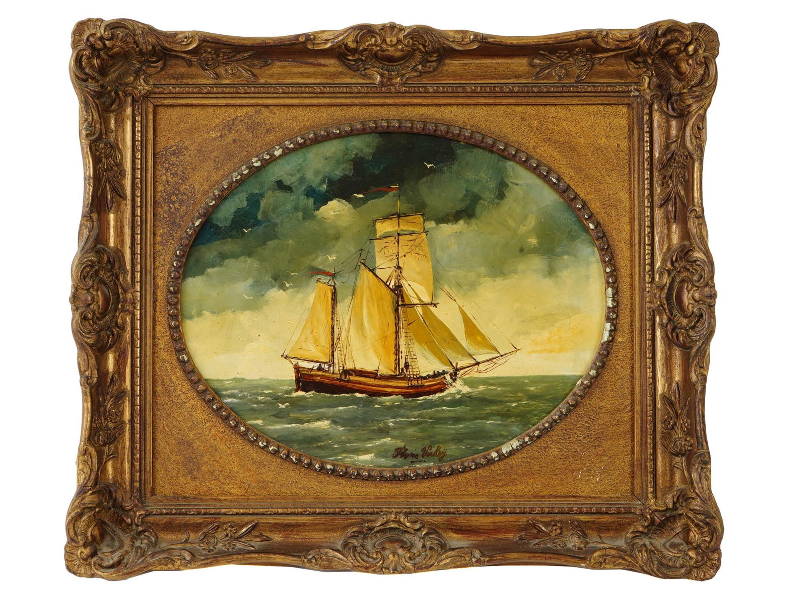 VINTAGE EUROPEAN FLORIS VERHEY OIL SEASCAPE PAINTING (1 of 4)