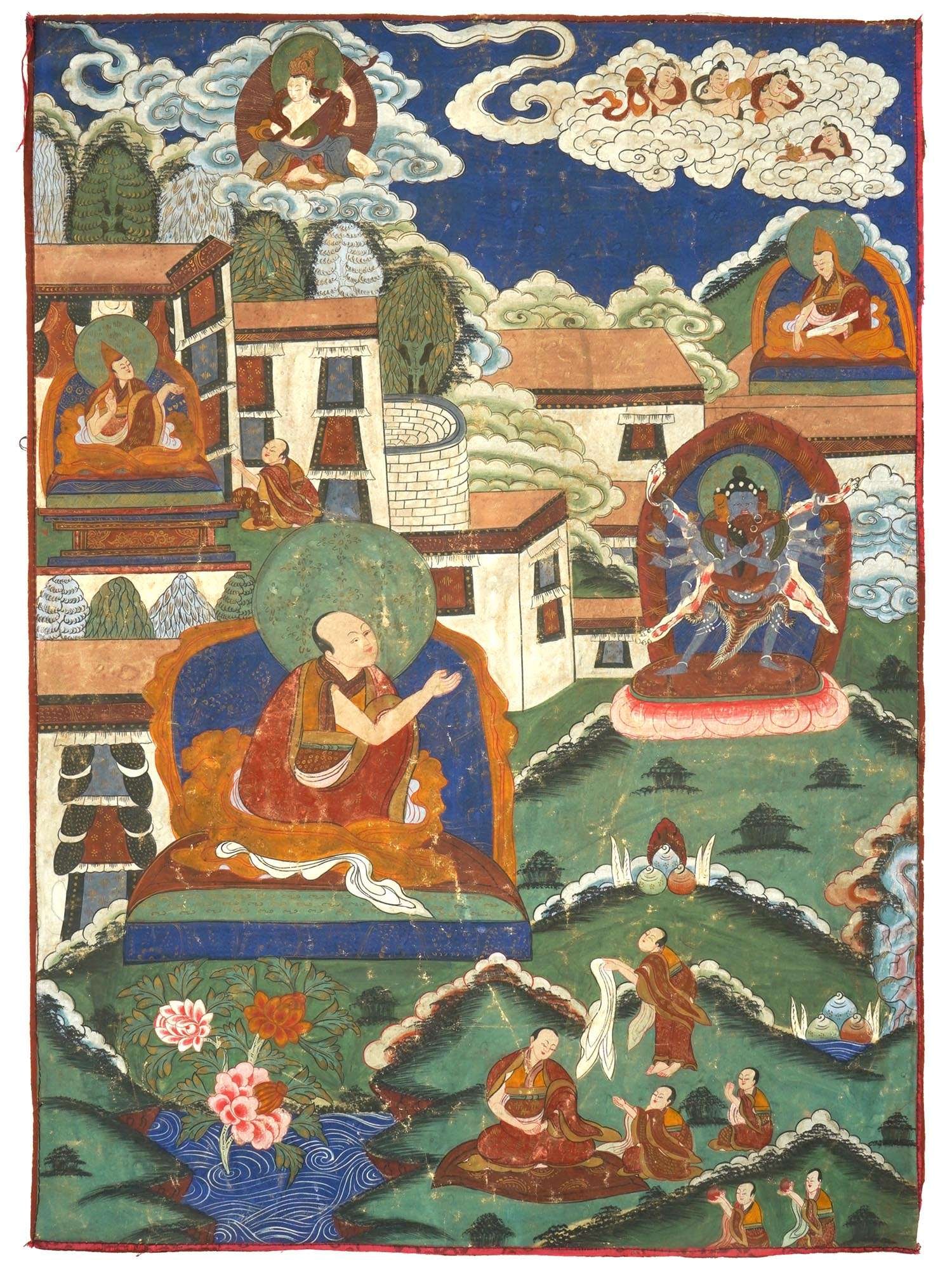 ANTIQUE TIBETAN BUDDHIST THANGKA PAINTING ON SILK (1 of 7)