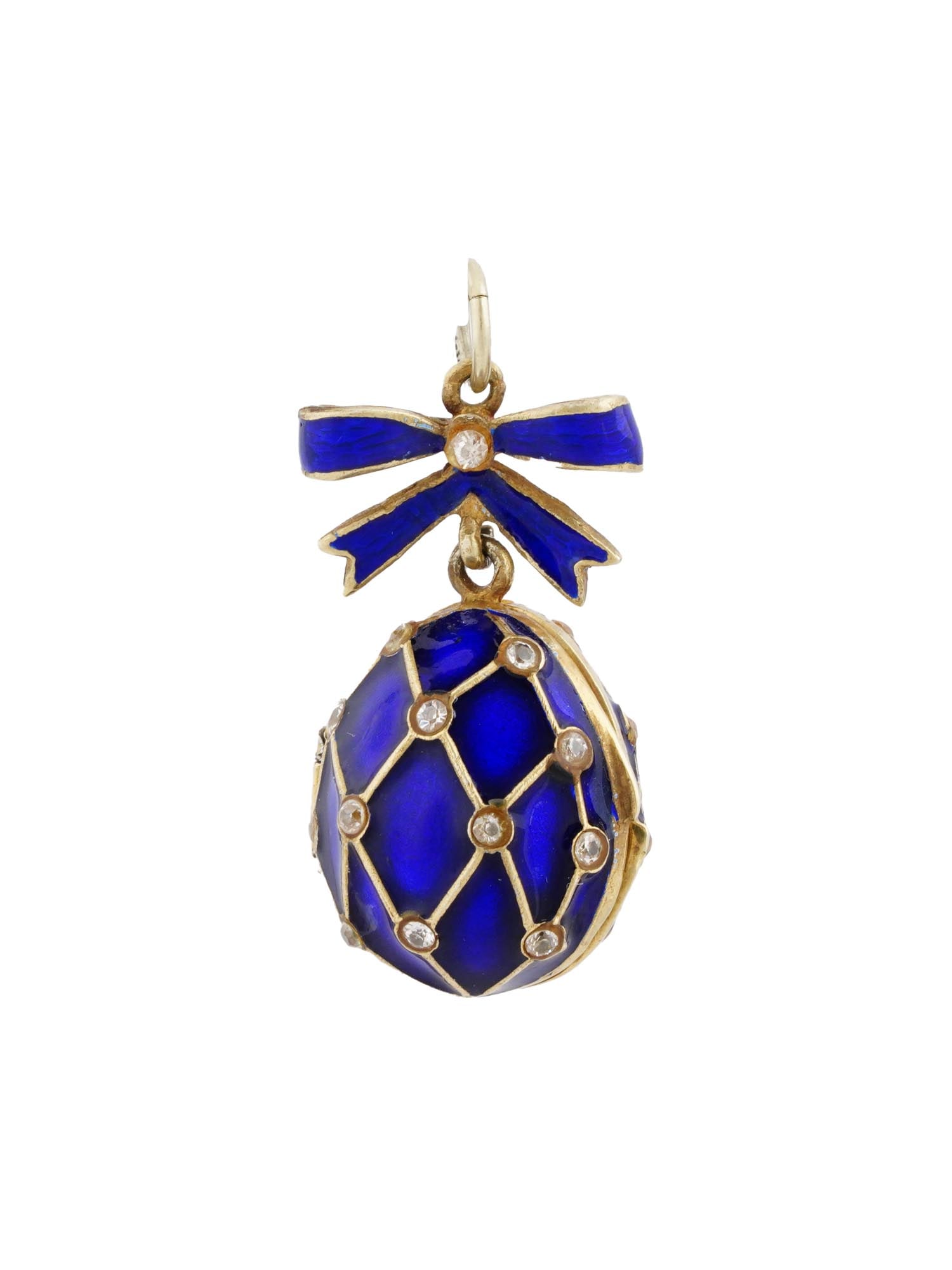 RUSSIAN 84 GILT SILVER ENAMEL DIAMONDS EGG PENDANT (1 of 8)