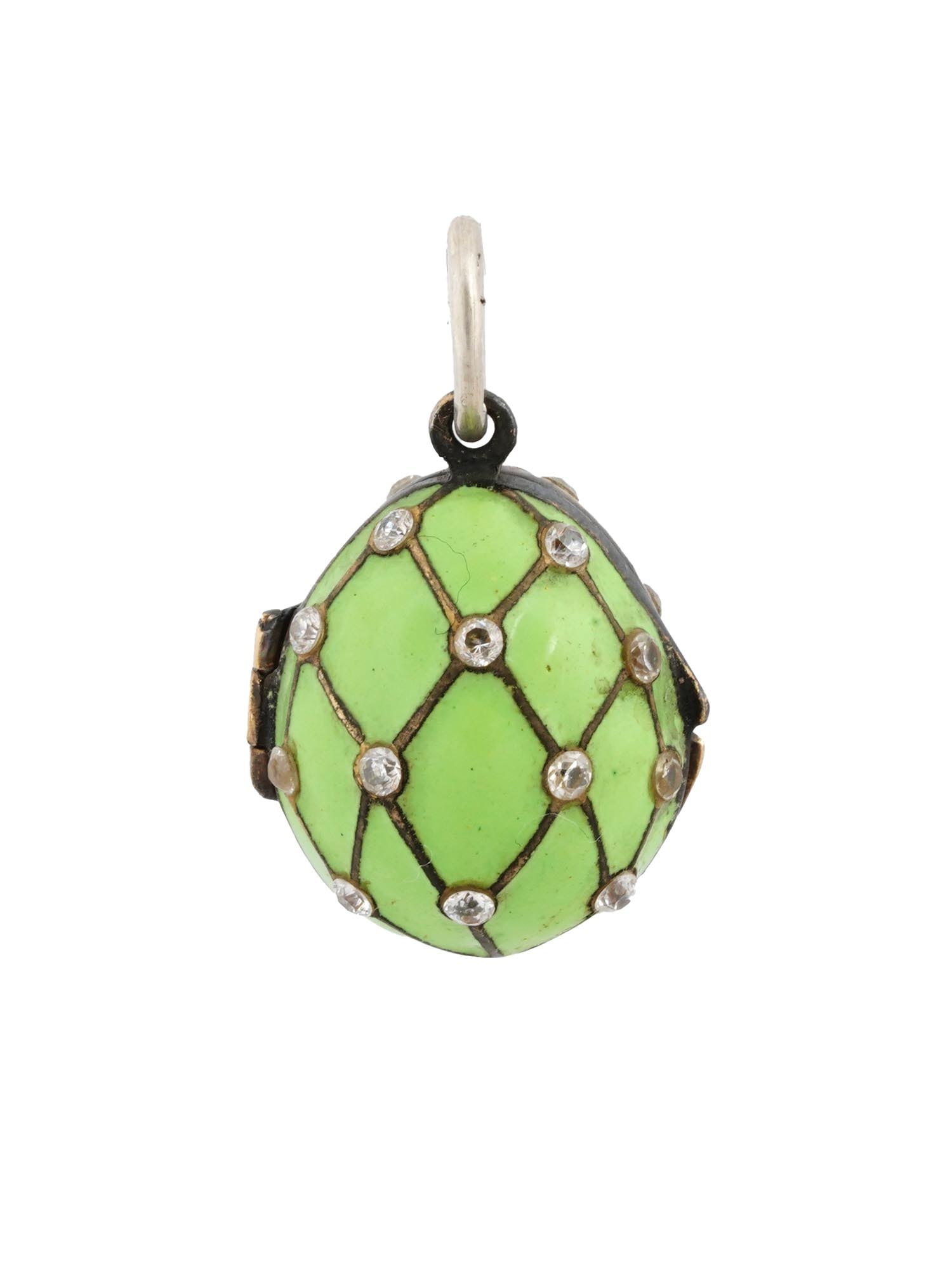 RUSSIAN SILVER ENAMEL DIAMOND EGG LOCKET PENDANT (1 of 7)