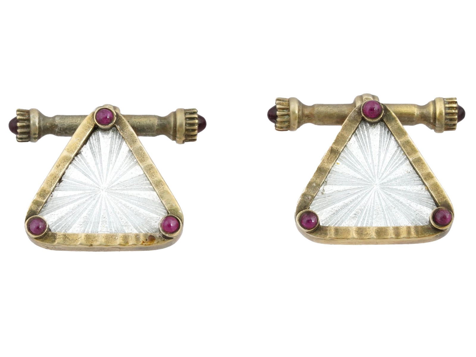 RUSSIAN SILVER GUILLOCHE ENAMEL RUBY CUFFLINKS (1 of 5)