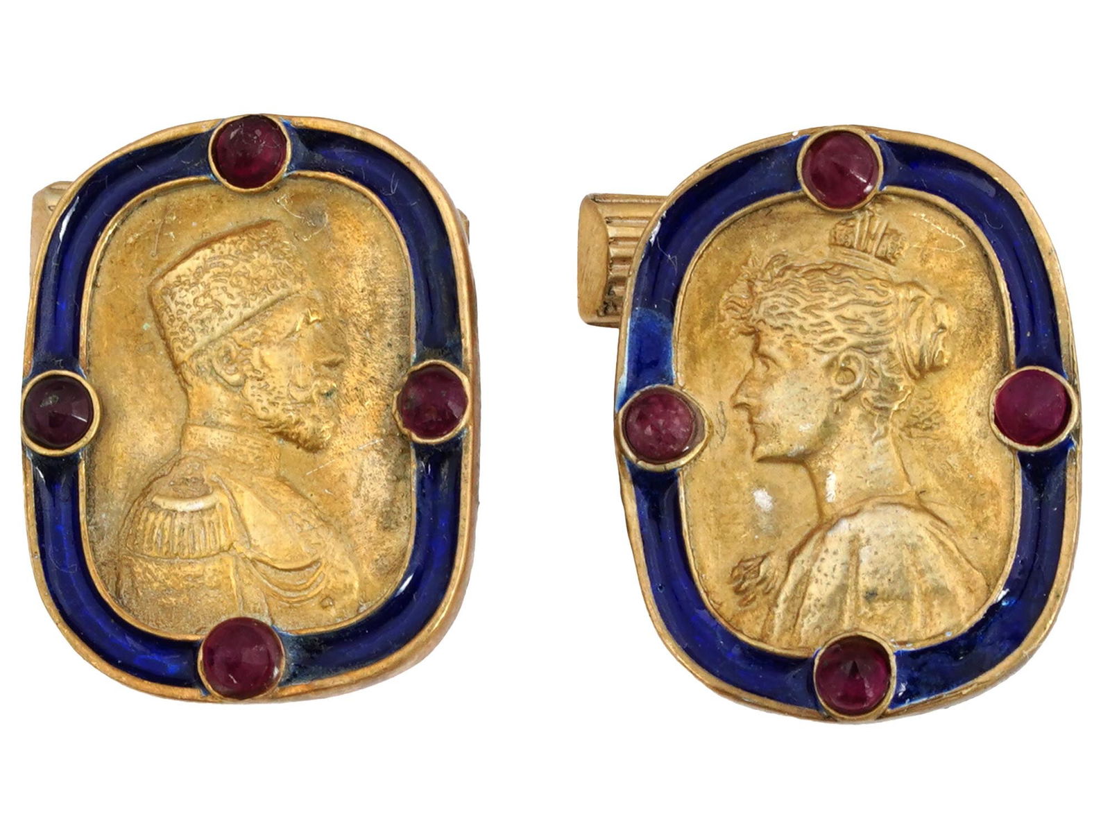 RUSSIAN GILT SILVER ENAMEL NICHOLAS CUFFLINKS W RUBIES (1 of 5)