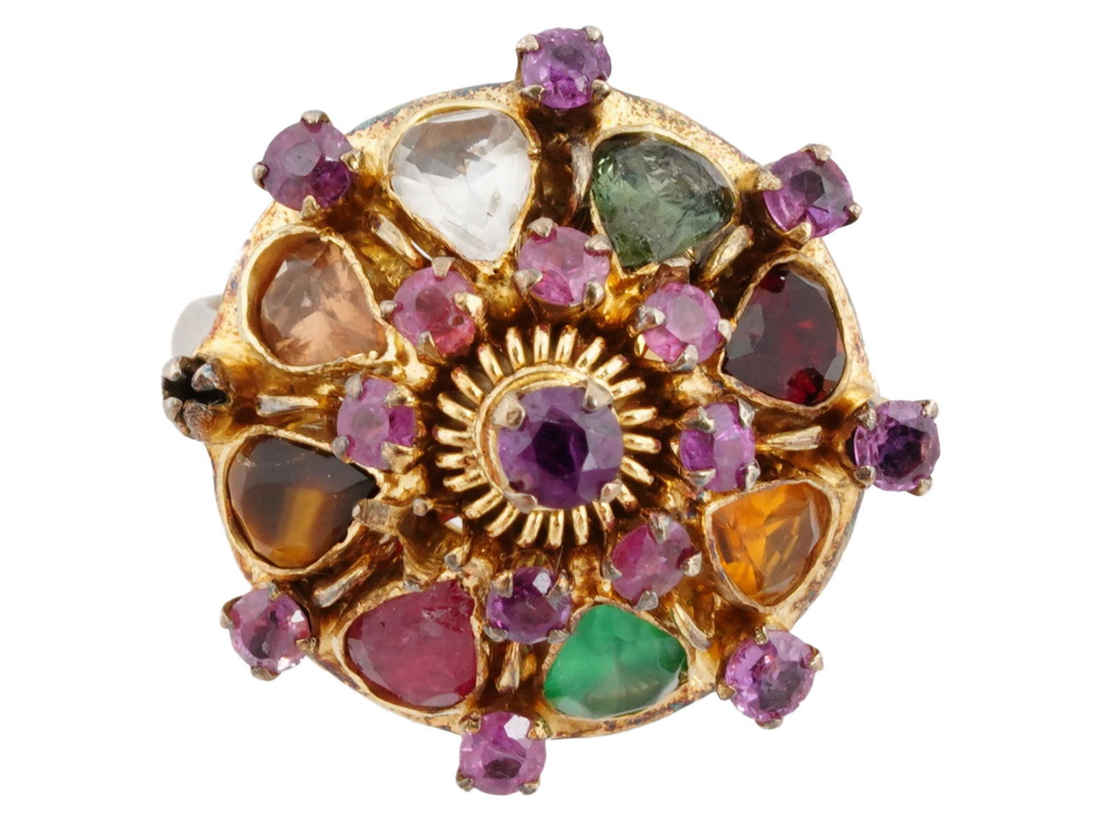 VINTAGE 14K YELLOW GOLD COCKTAIL RING WITH GEMSTONES (1 of 6)