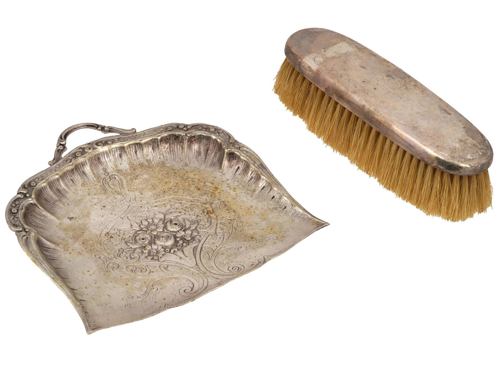 ANTIQUE VICTORIAN SILVER TABLE BRUSH DUSTPAN SET (1 of 7)
