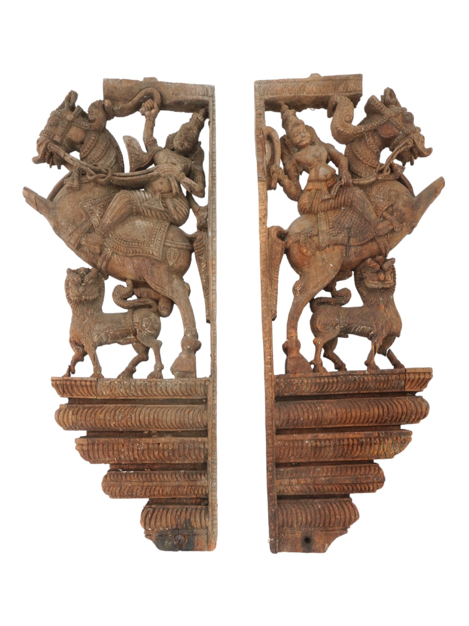 PAIR OF INDIAN CARVED RELIEF WOODEN WALL BRACKETS (1 of 5)