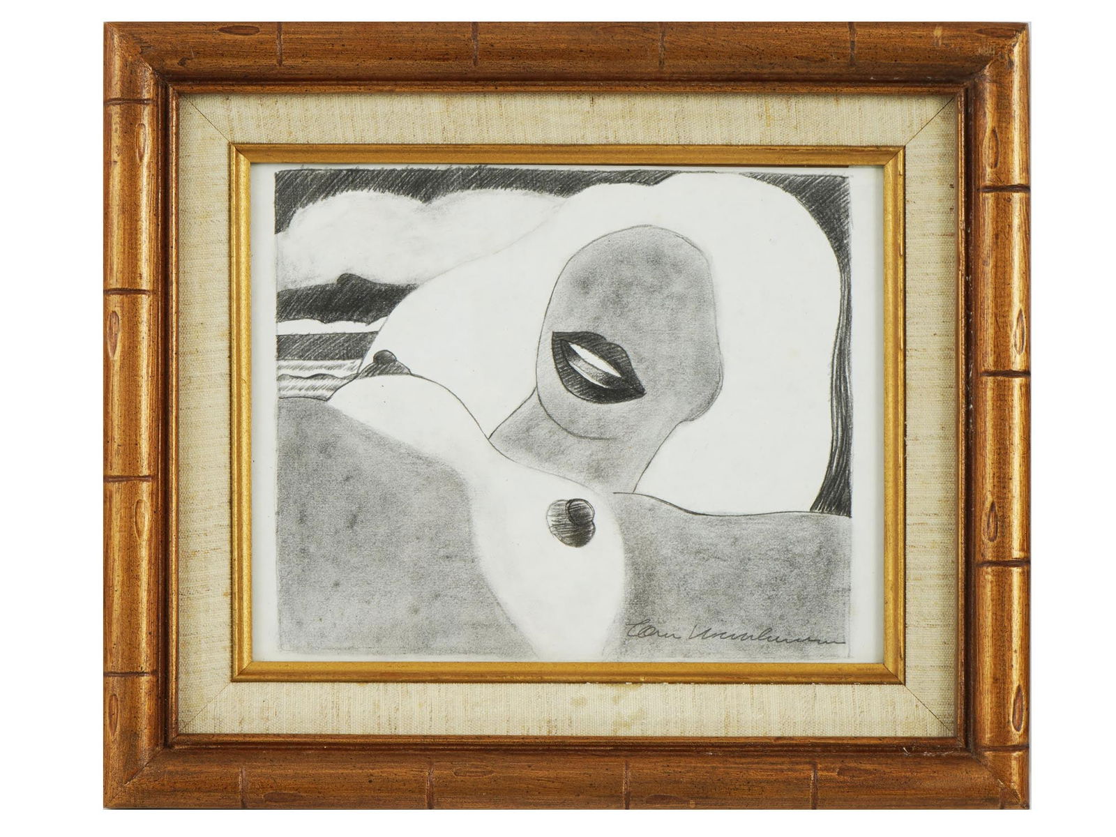 ATTR TO TOM WESSELMAN NUDE MIXED MEDIA PAINTING: Attributed to Tom Wesselmann, American, 1931 to 2004, mixed media, charcoal and pencil, painting on paper depicting a nude portrait of a woman. Signed lower right. Framed. Stamped, Tom Wesselmann, on