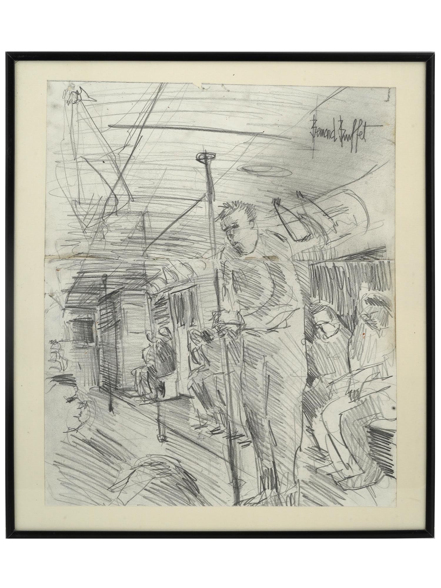 FRENCH PENCIL PAINTING ATTR TO BERNARD BUFFET (1 of 4)