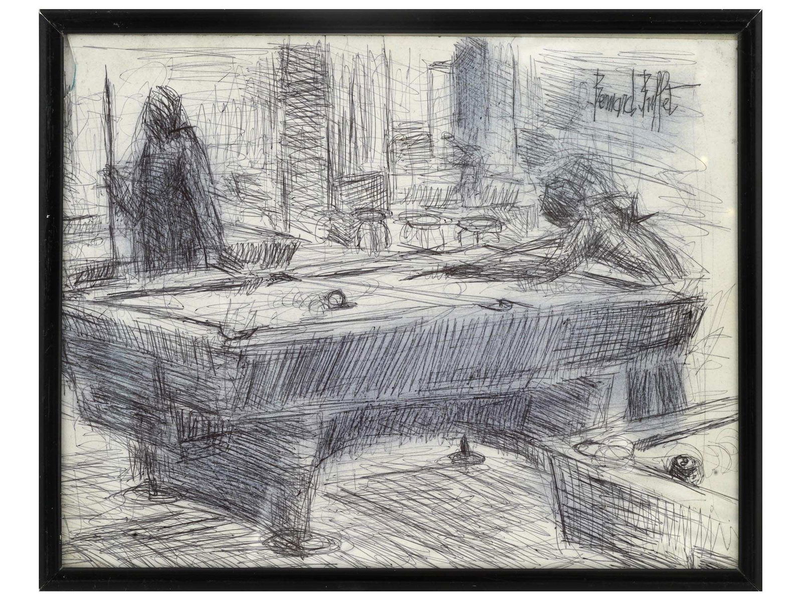 FRENCH MIXED MEDIA PAINTING ATTR TO BERNARD BUFFET (1 of 5)