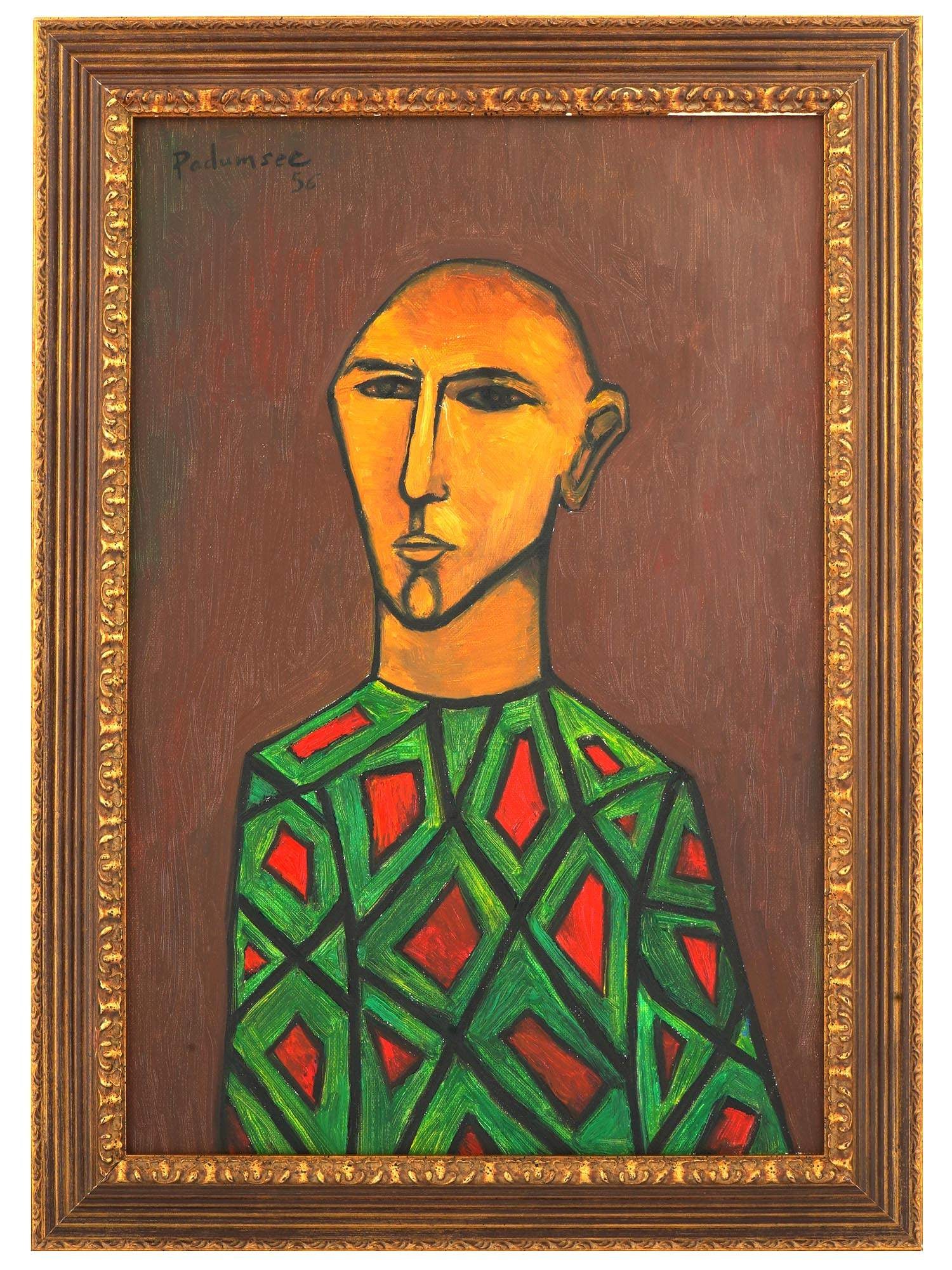 ATTR TO AKBAR PADAMSEE INDIAN PORTRAIT OIL PAINTING: Attributed to Akbar Padamsee, Indian, 1928 to 2020, an oil painting on canvas depicting a male portrait, 1956. Signed and dated, upper left. Framed. Akbar Padamsee is known for Painting, film making,