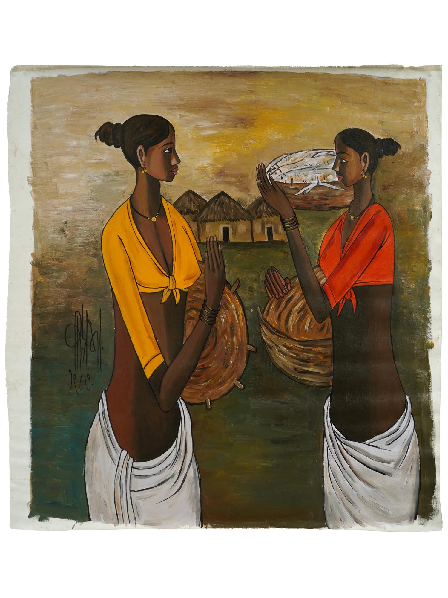 INDIAN PORTRAIT OIL PAINTING ATTR B PRABHA W COA (1 of 7)