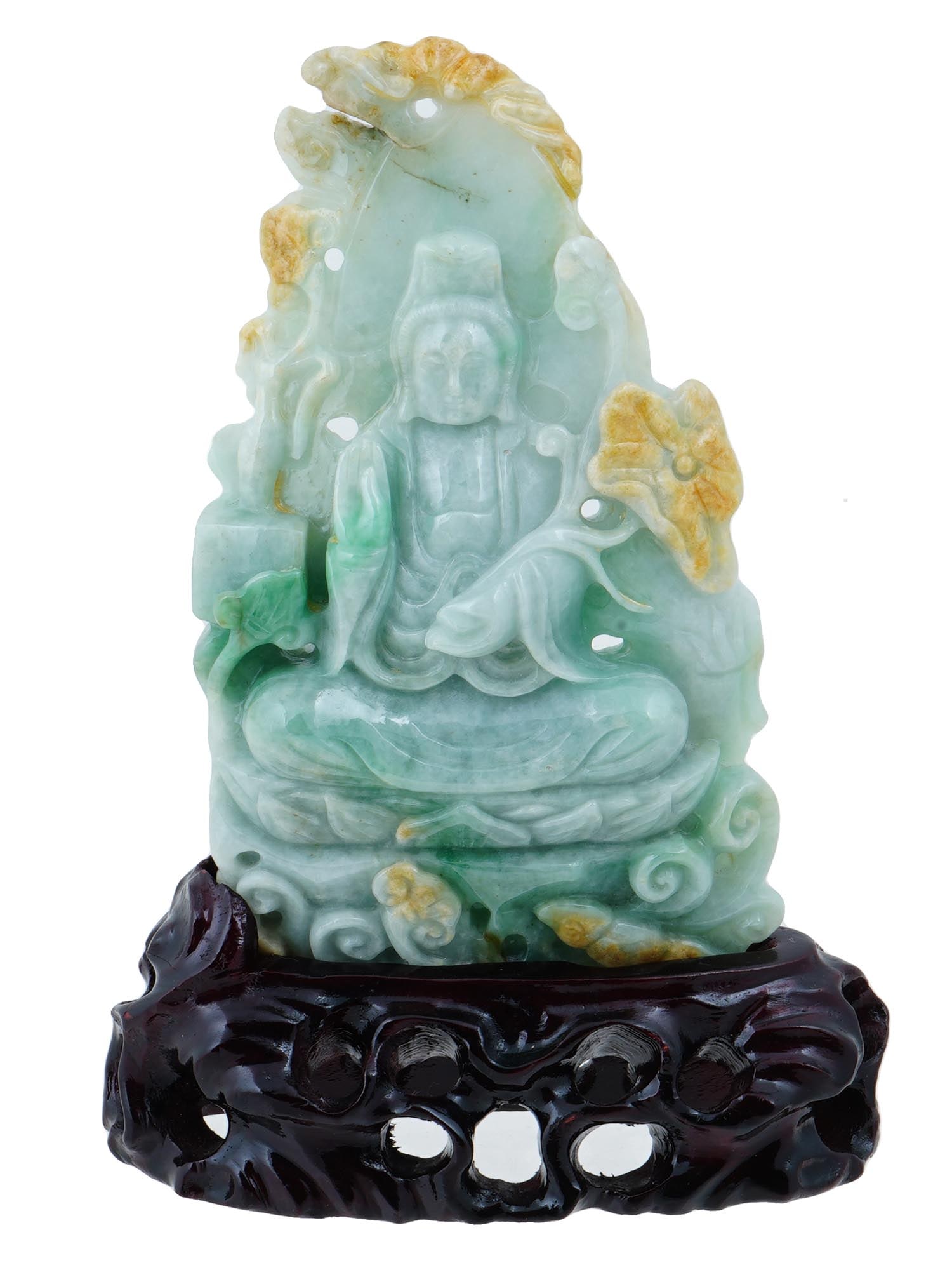 CHINESE CARVED JADE KVAN YIN STATUE ON WOOD STAND (1 of 6)