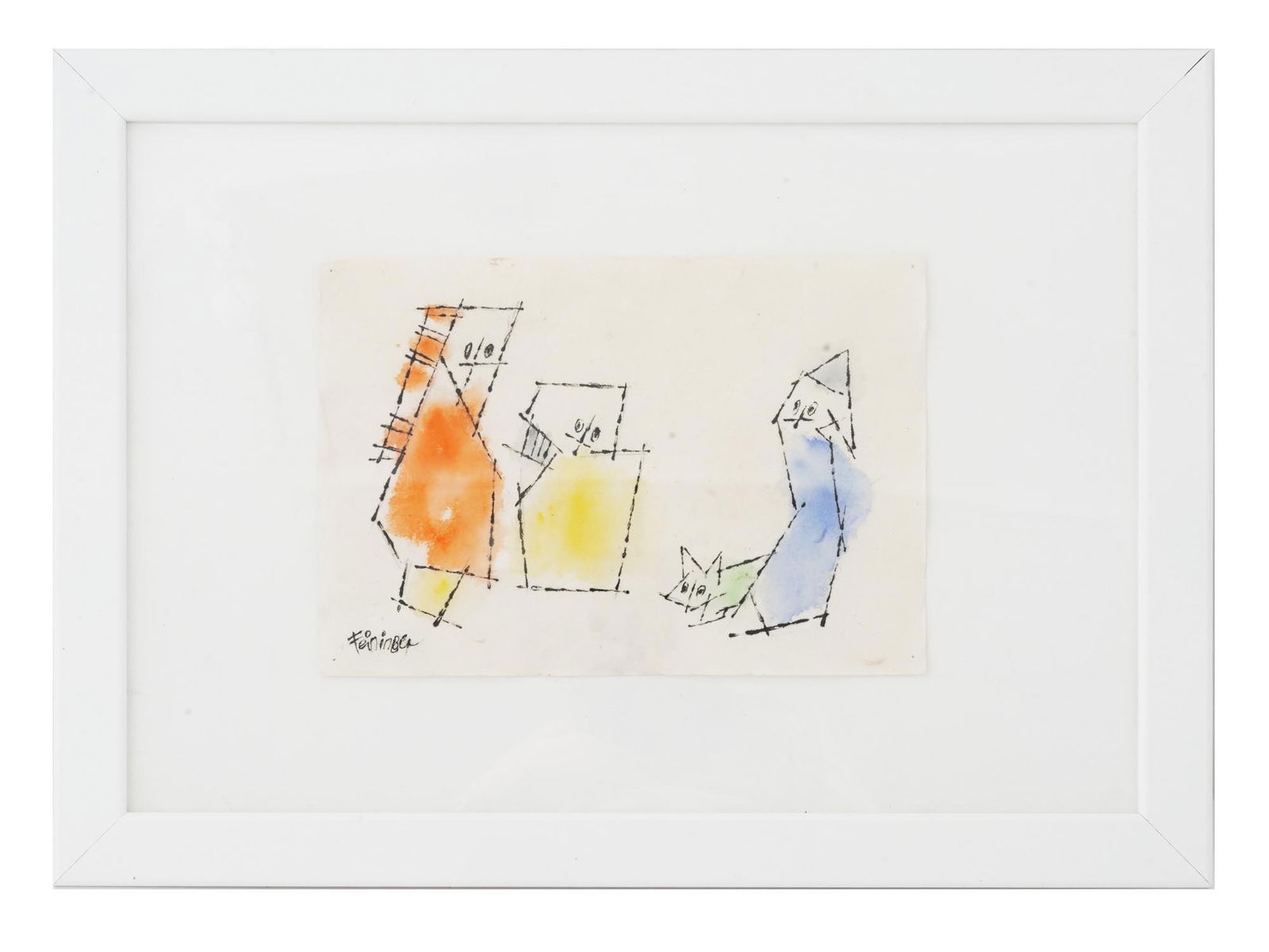 ATTR TO LYONEL FEININGER CUBIST MIXED MEDIA PAINTING (1 of 4)