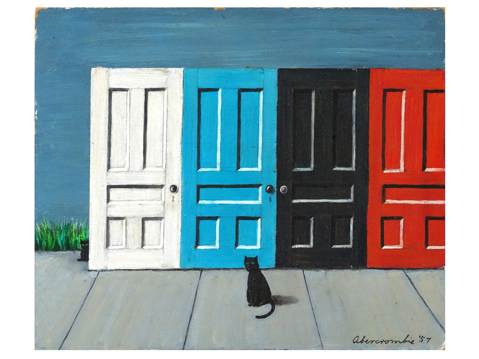 ATTR TO GERTRUDE ABERCROMBIE CATS DOORS OIL PAINTING (1 of 4)