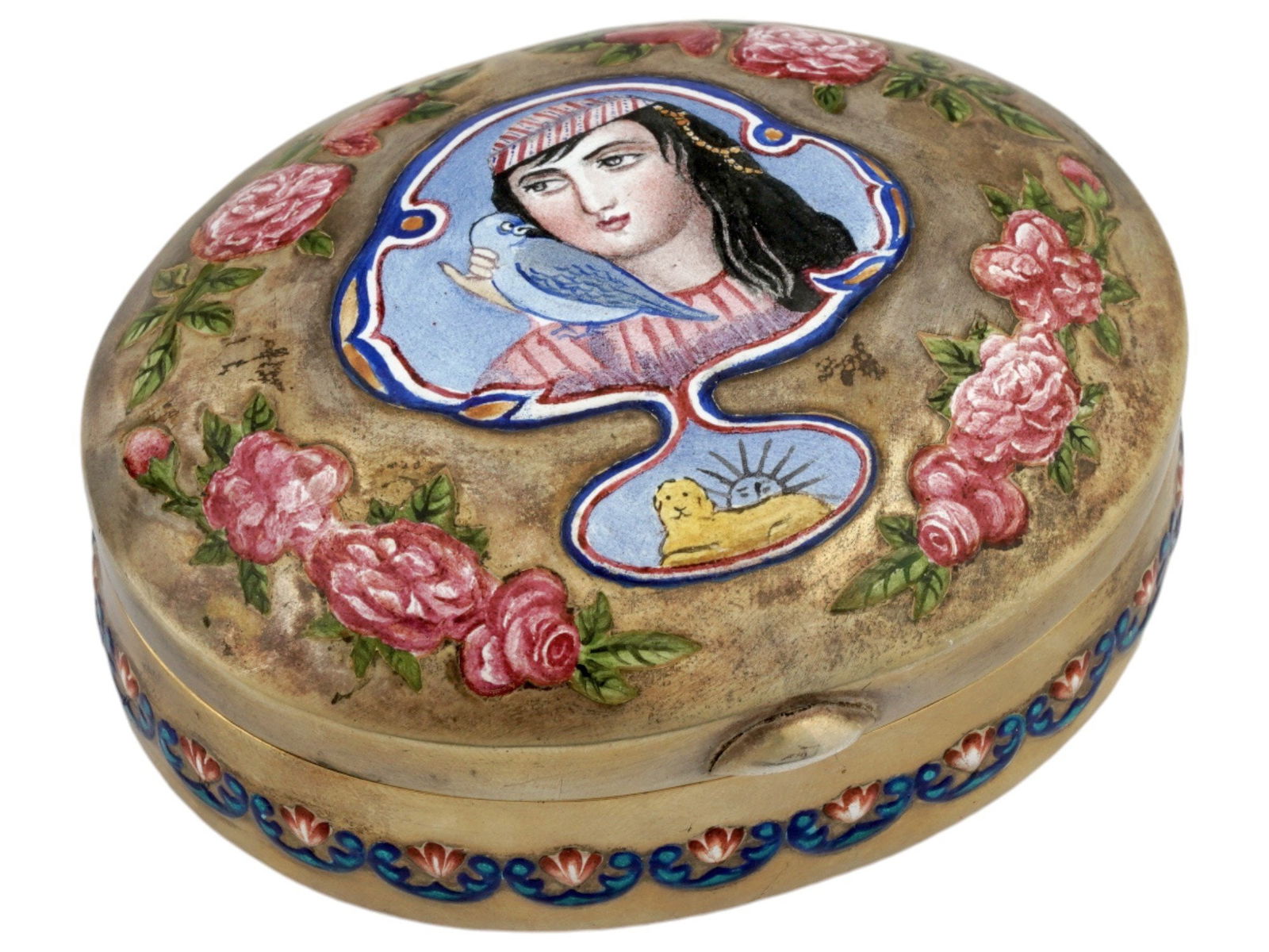 RUSSIAN SILVER ENAMEL BOX W PERSIAN LADY PORTRAIT (1 of 7)