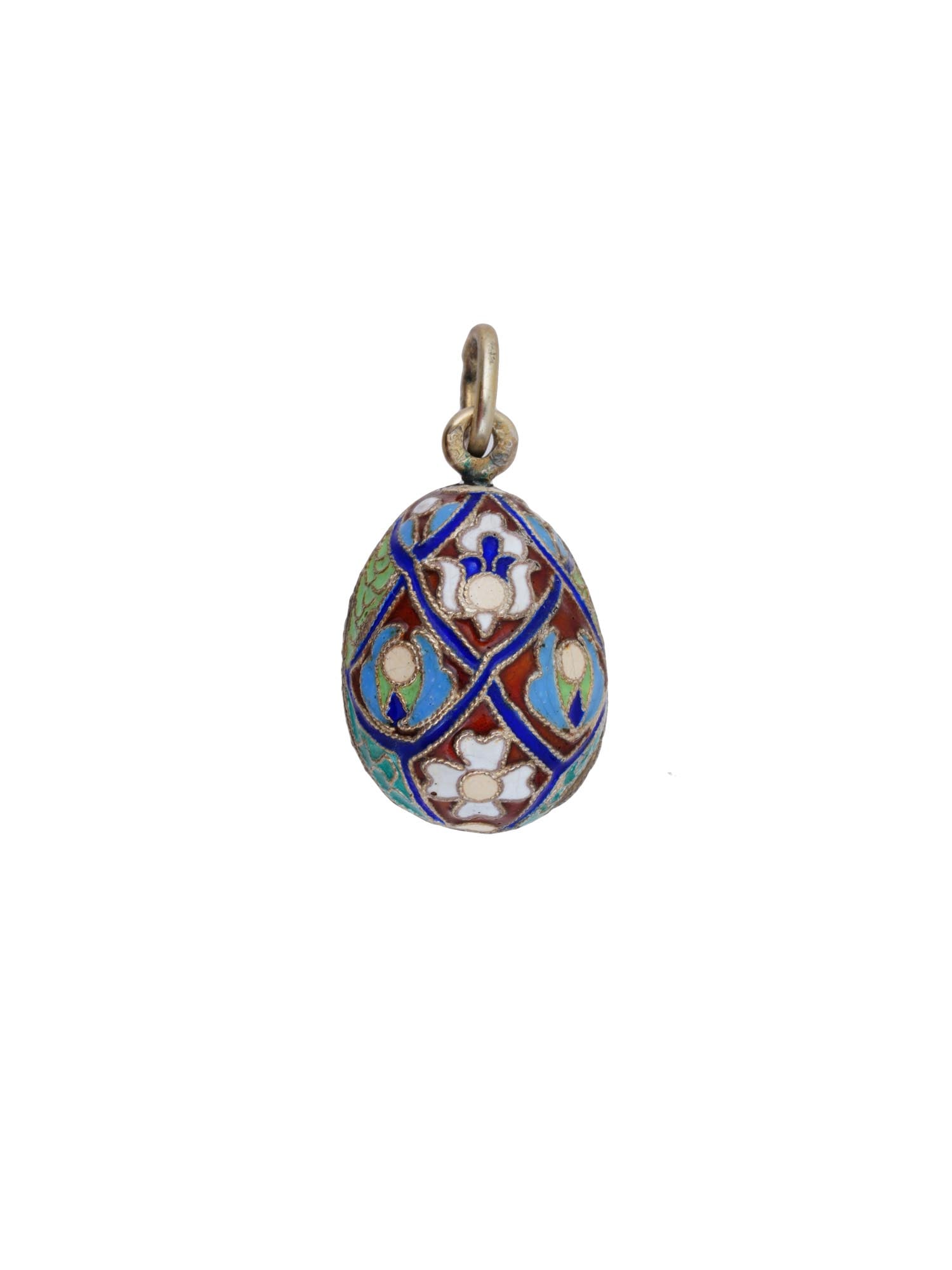 RUSSIAN GILT SILVER CLOISONNE ENAMEL EGG PENDANT (1 of 5)