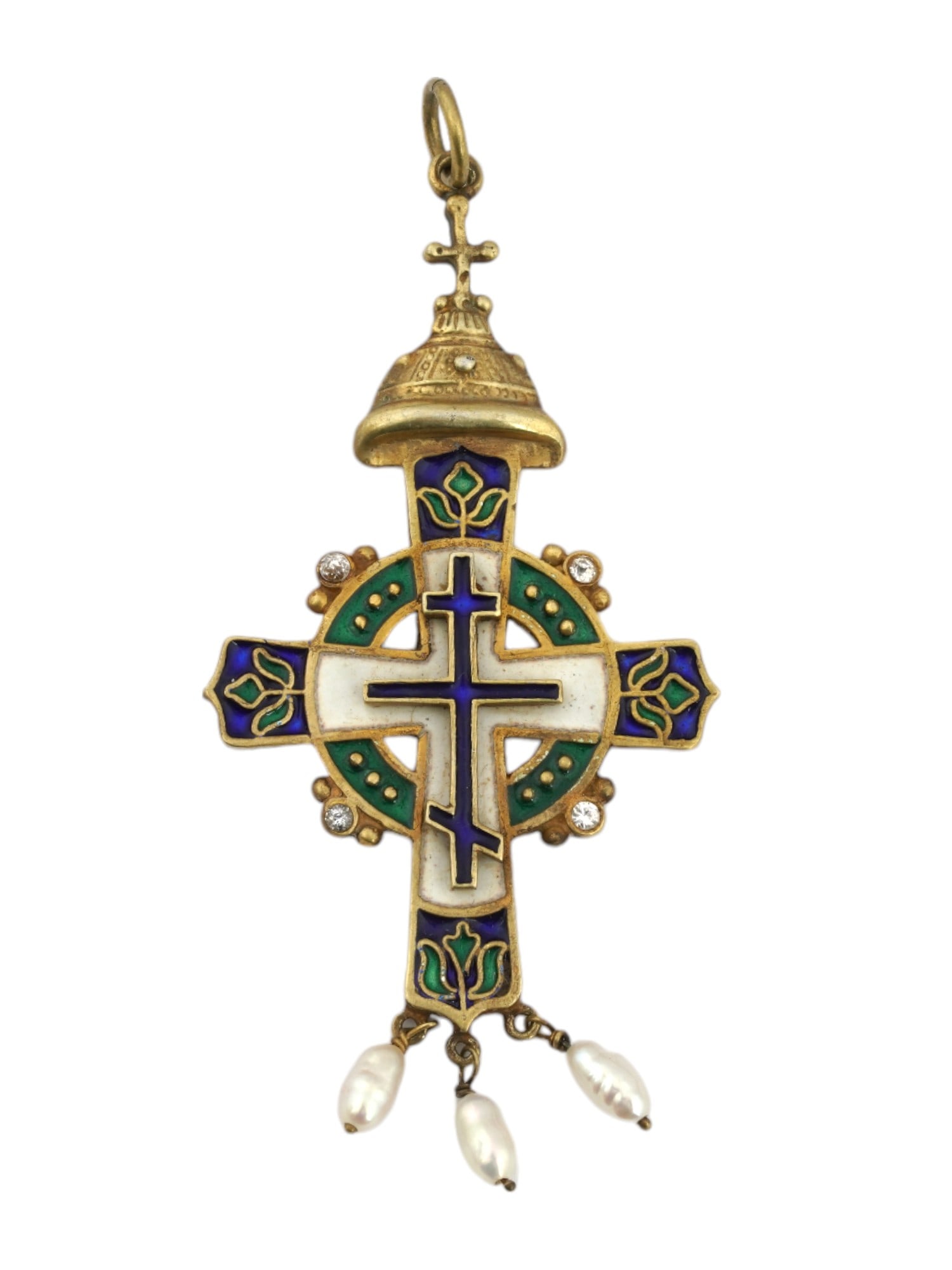 RUSSIAN SILVER ENAMEL CROSS PENDANT WITH PEARLS (1 of 4)