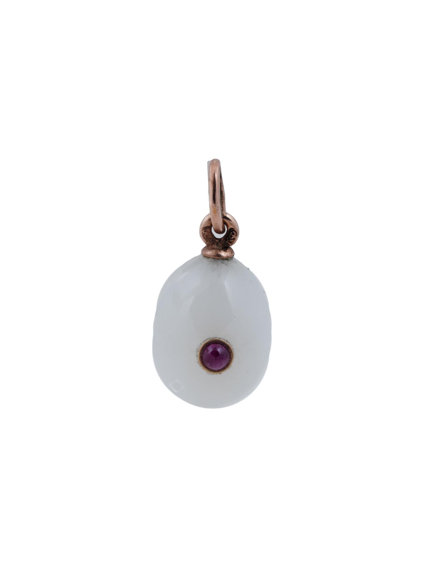 RUSSIAN WHITE JADE 14K GOLD AND RUBY EGG PENDANT (1 of 4)