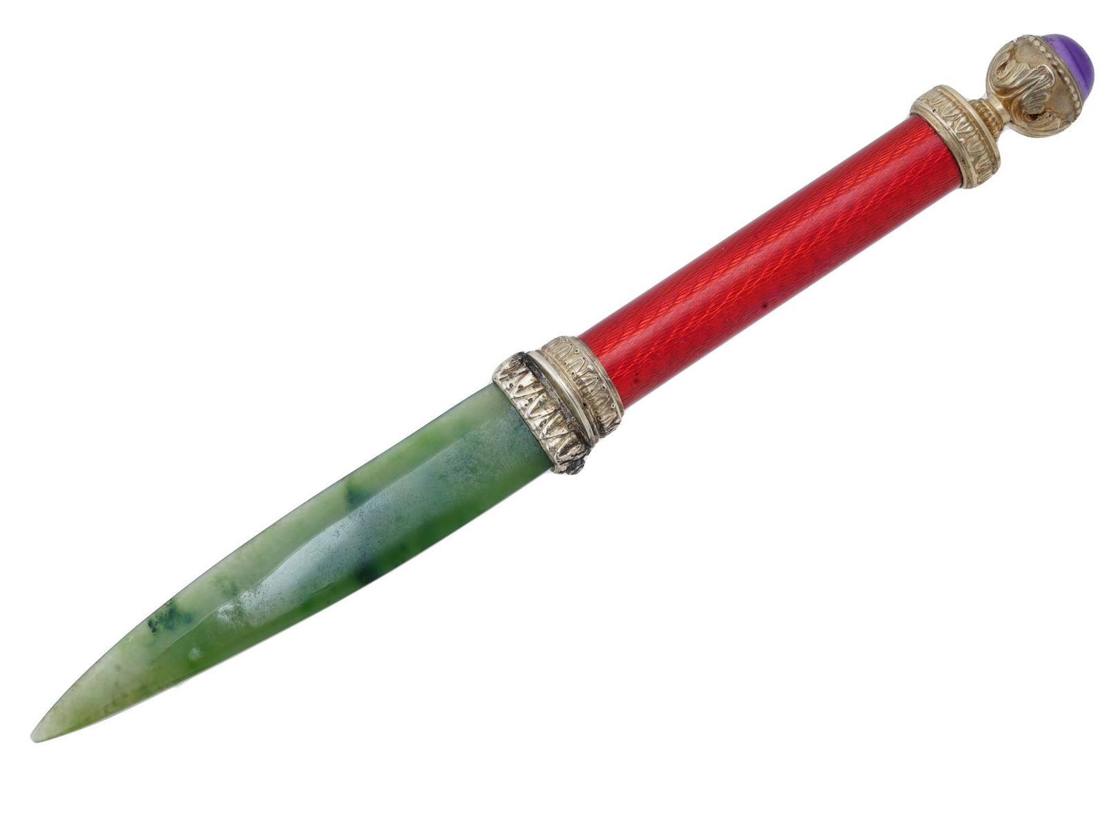 RUSSIAN SILVER ENAMEL JADE AMETHYST LETTER OPENER (1 of 6)