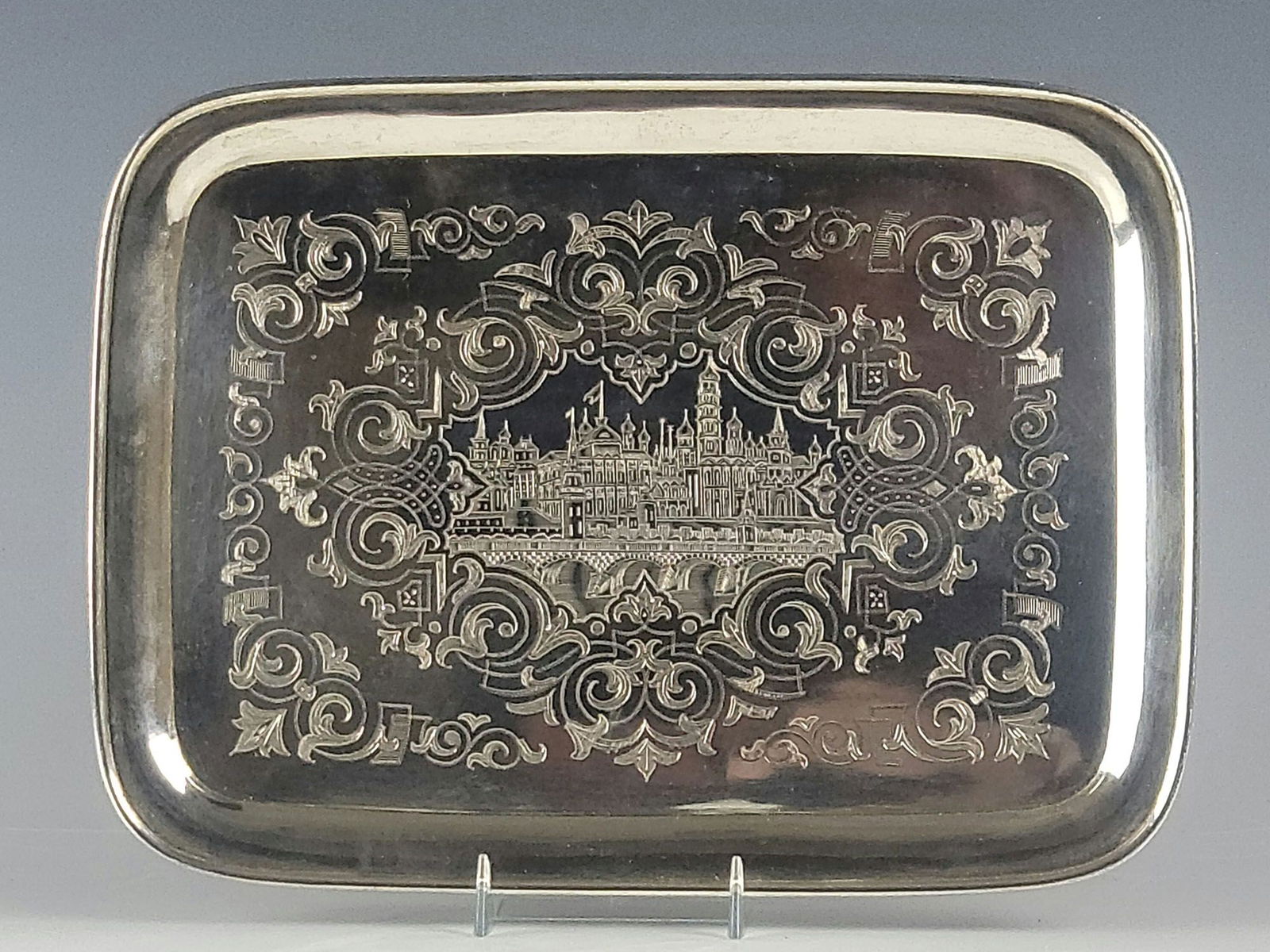 ANTIQUE RUSSIAN ENGRAVED SILVER SERVING TRAY 1858 (1 of 4)