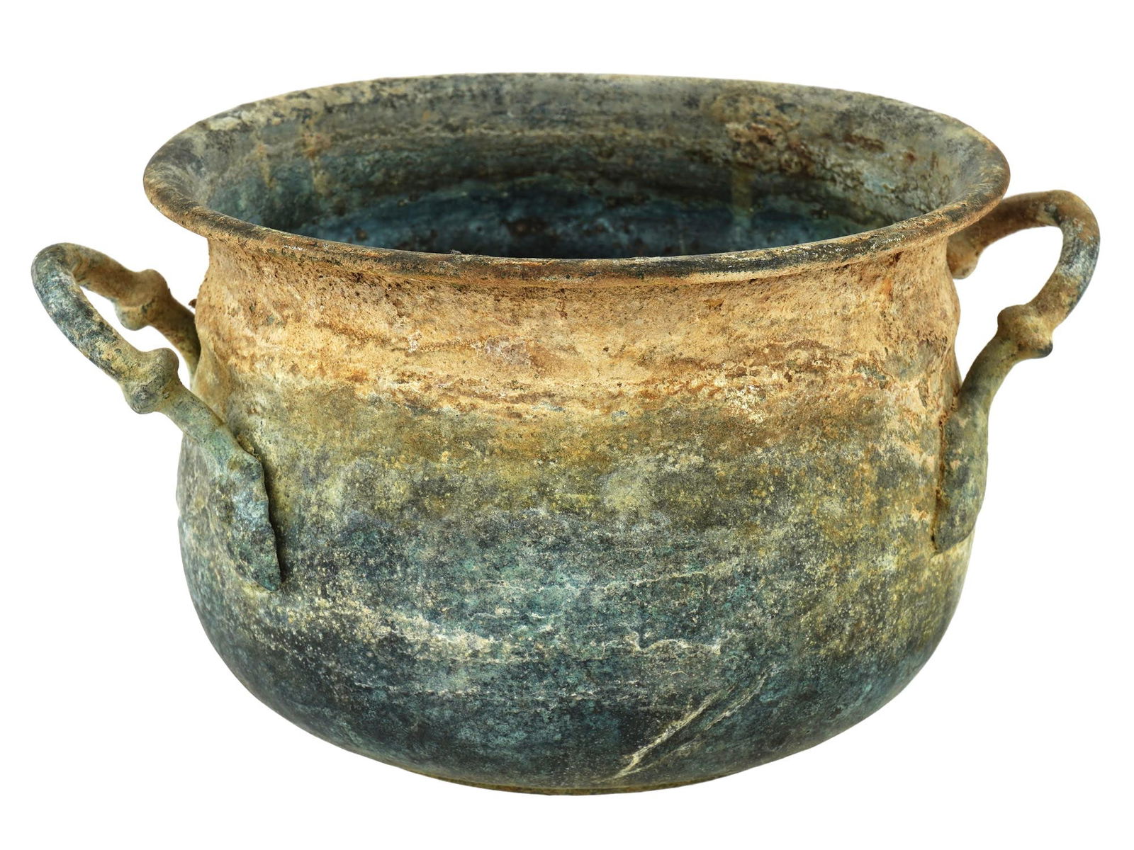 ANCIENT ROMAN PERIOD BRONZE POT WITH TWO HANDLES (1 of 7)