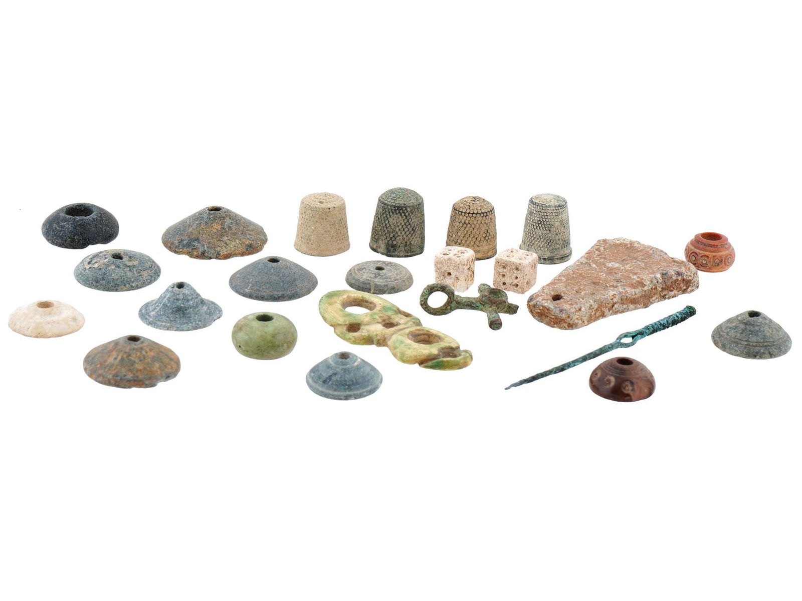ANCIENT ROMAN GLASS SPINDLE WHORLS, THIMBLES AND MORE (1 of 3)